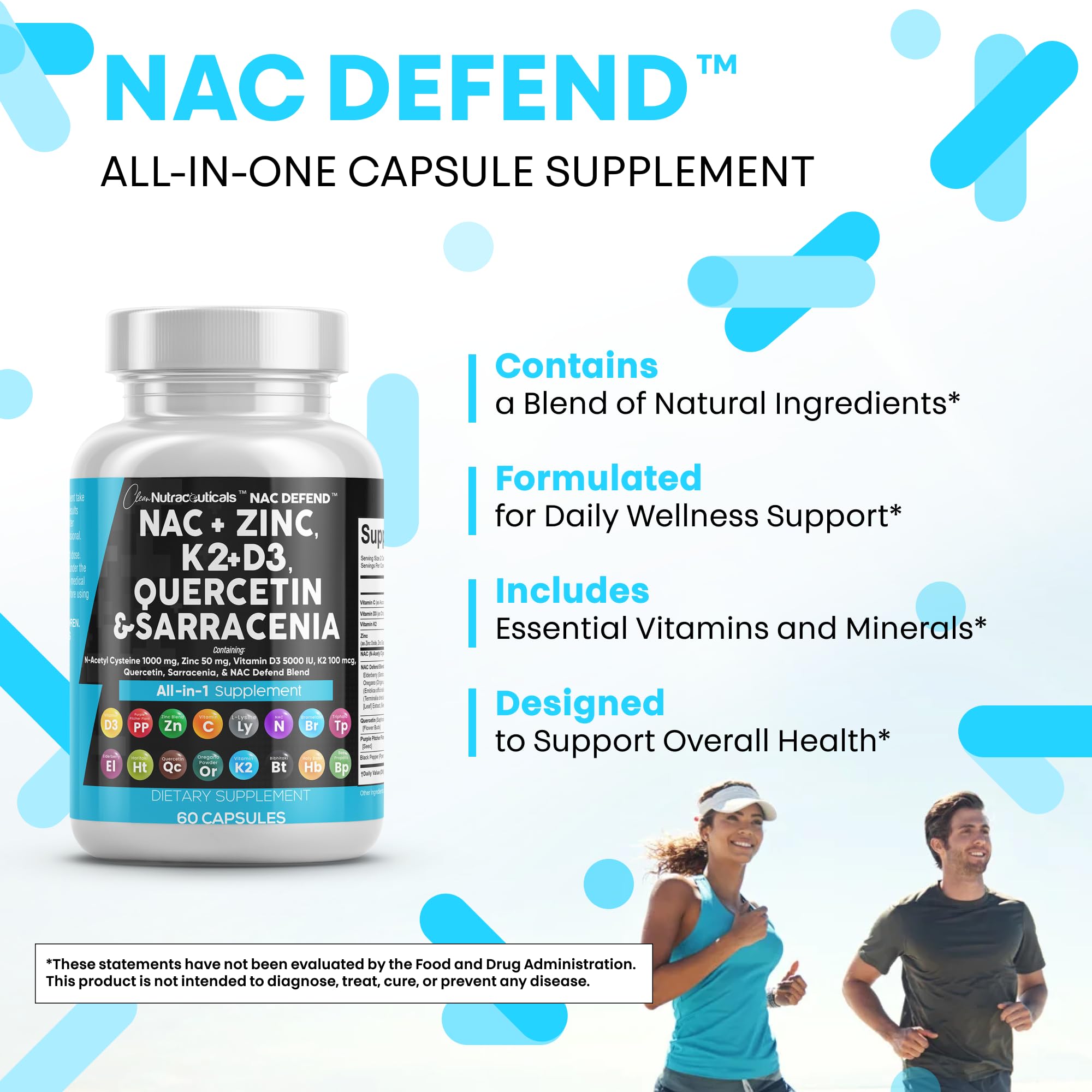 NAC Supplement N-Acetyl Cysteine Vitamin D3 K2 Zinc Quercetin Sarracenia Purpurea Immune Support | Elderberry Holy Basil Bee Propolis Bromelain L-Lysine Capsules Supplements For Women Men Adults