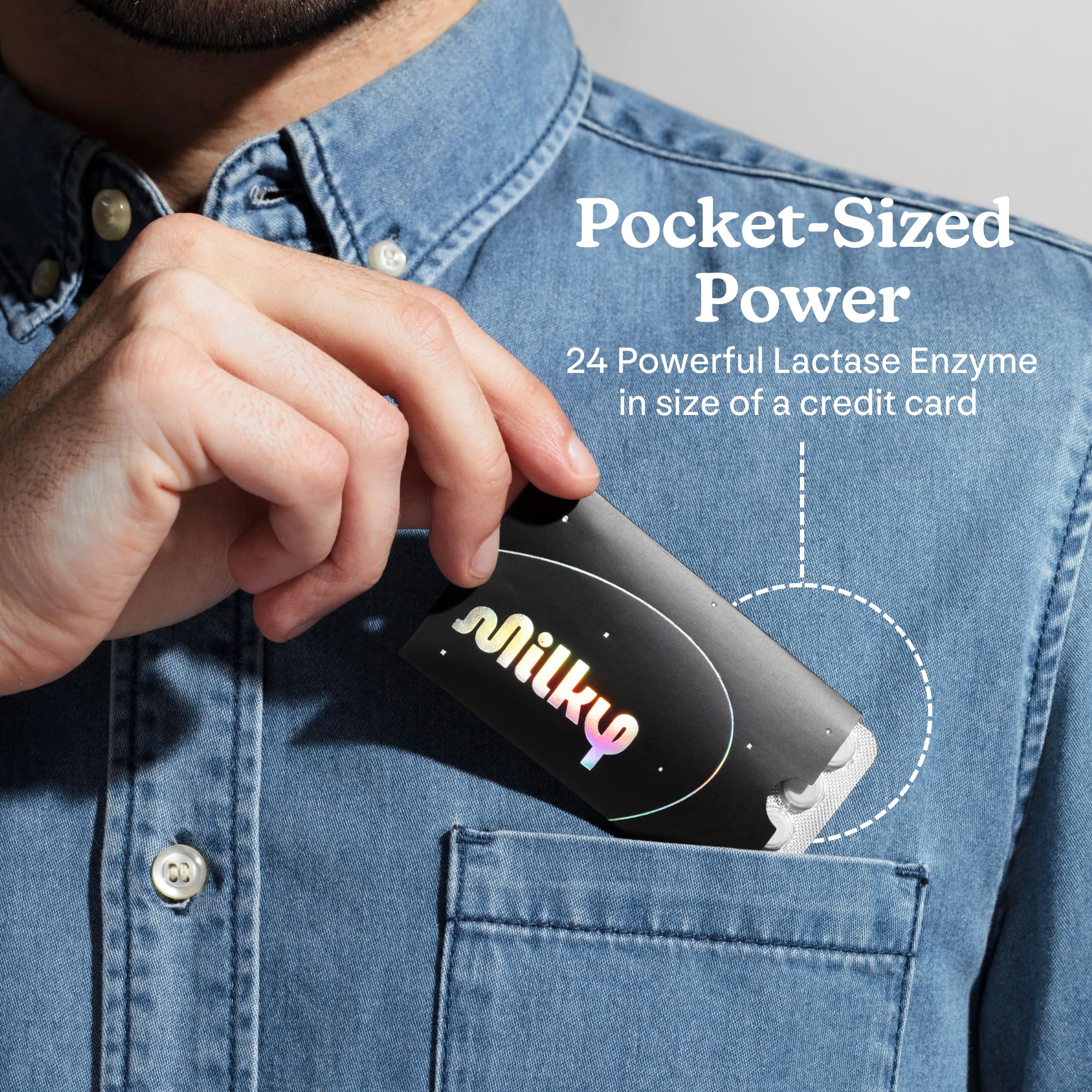 Milky Lactose Intolerance Pills - 10,800 FCC - Dairy Relief for Lactose Intolerance - Lactase Enzyme Tablets - Portable Credit Card Sleeves - Bloating & Gas Relief (48 Count Astral Violet)