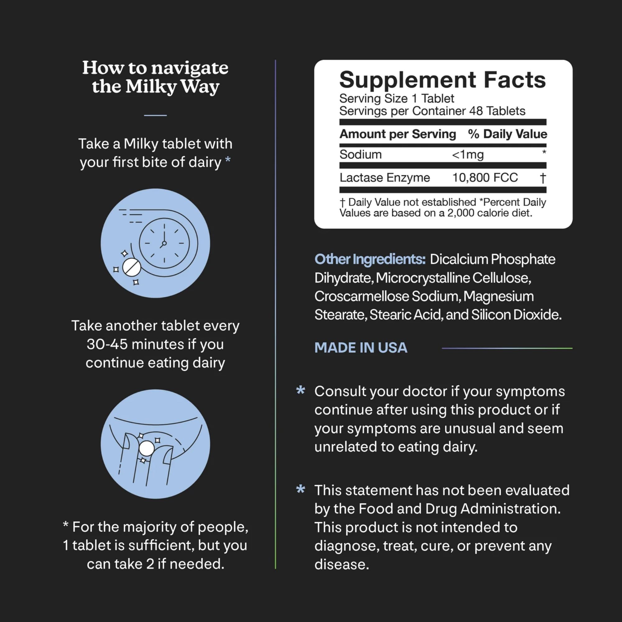 Milky Lactose Intolerance Pills - 10,800 FCC - Dairy Relief for Lactose Intolerance - Lactase Enzyme Tablets - Portable Credit Card Sleeves - Bloating & Gas Relief (48 Count Astral Violet)