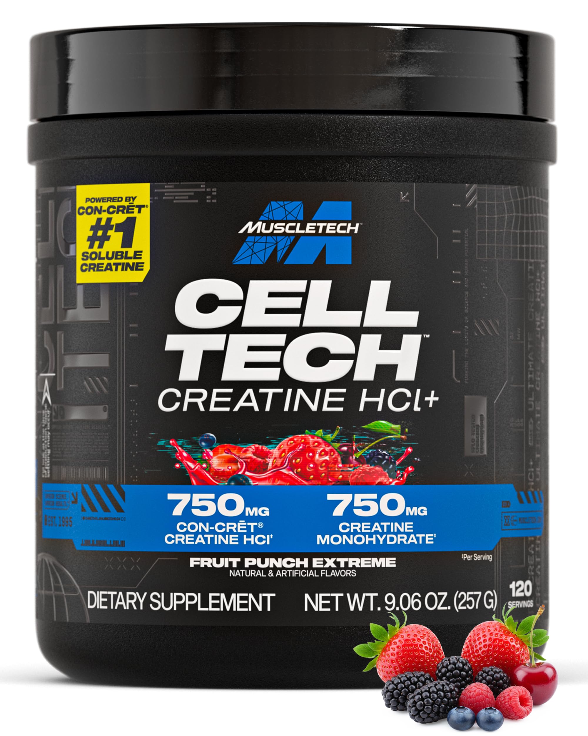 MuscleTech Cell-Tech Creactor - Creatine HCl Formula - Muscle Builder for Men & Women - Creatine HCl + Free-Acid Creatine Supplements - Fruit Punch Extreme, 120 Servings