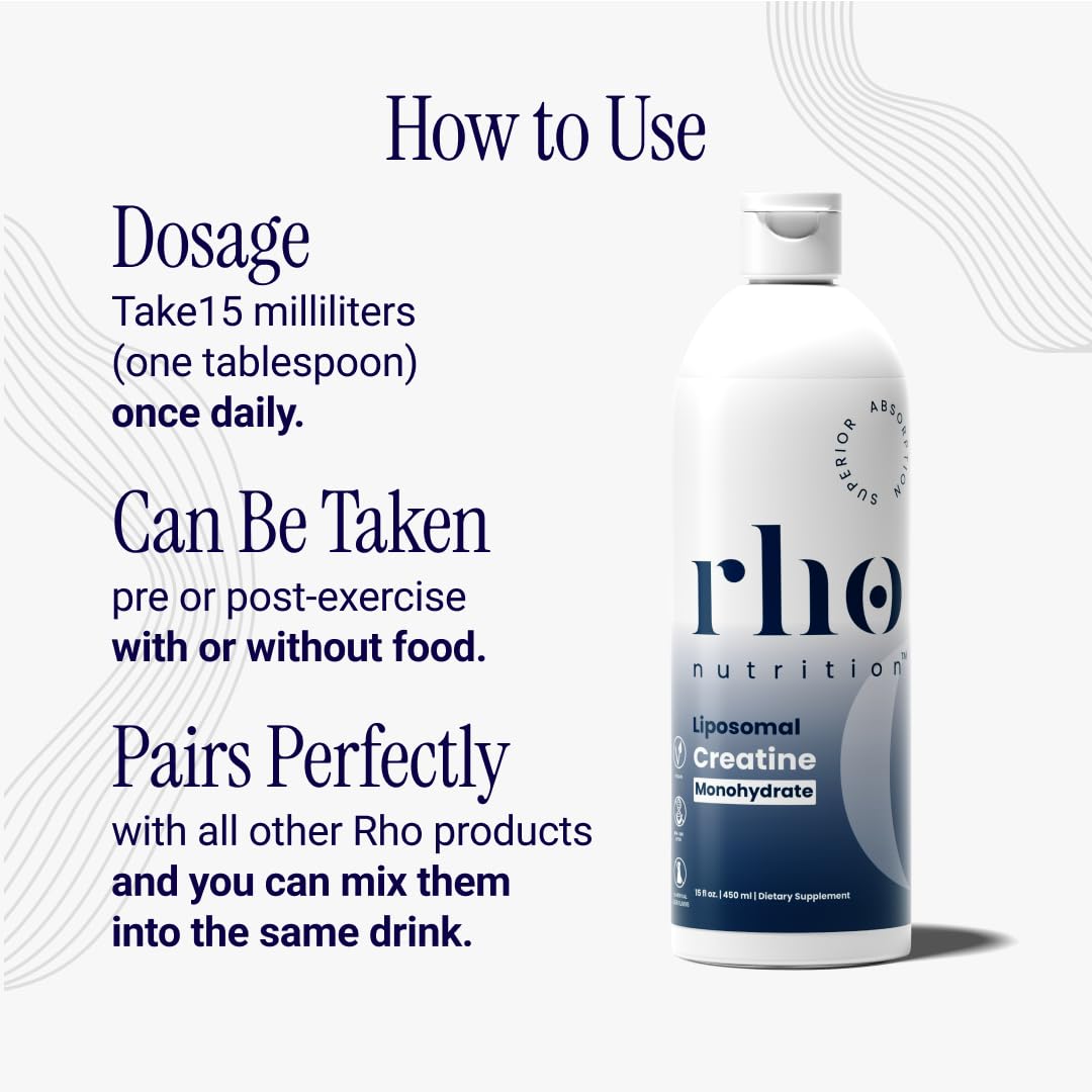 Rho Nutrition Liposomal Creatine Monohydrate - Ultra High Absorption Liquid Creatine Supplement – Promotes Lean Muscle Mass & Recovery, Supports Brain Function & Enhances Cellular Energy Production
