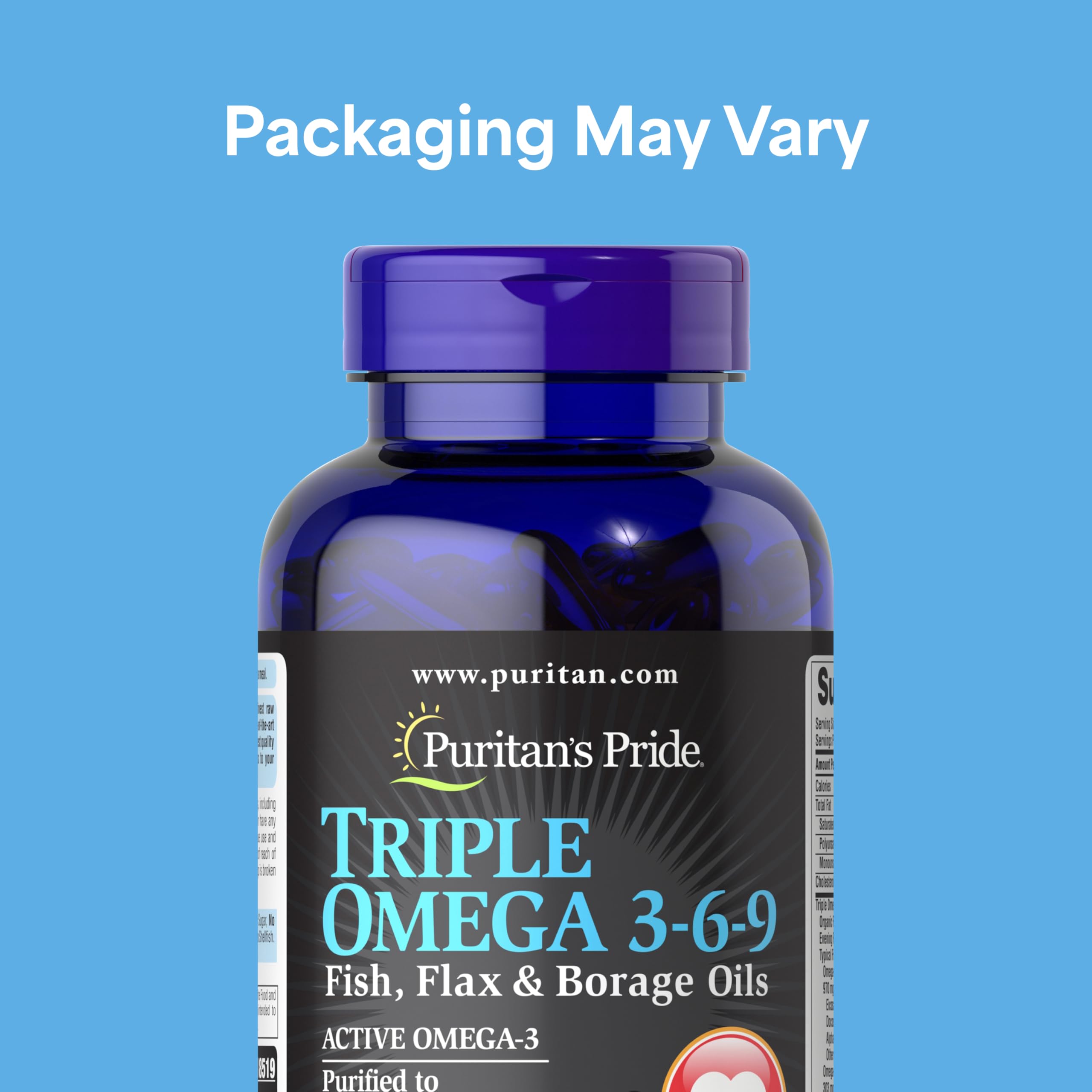 Puritan's Pride Premium Triple Active Omega 3-6-9 Fish, Flax, and Borage Oils, Dietary Supplement for Heart, Joint, and Cellular Health Support, 240 Rapid Release Softgels