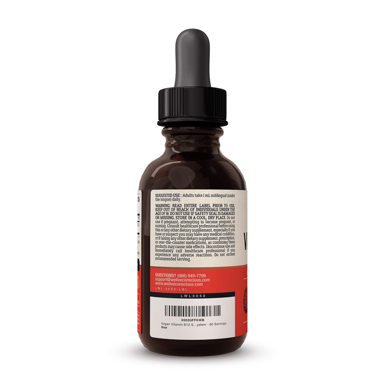 Live Conscious Vegan Vitamin B12 Sublingual Liquid Drops | Methylcobalamin Max Strength B12 5000mcg Formula | Vegan B 12 Vitamin Support Energy | Promote Memory & Aid Immune System | 60 Serving
