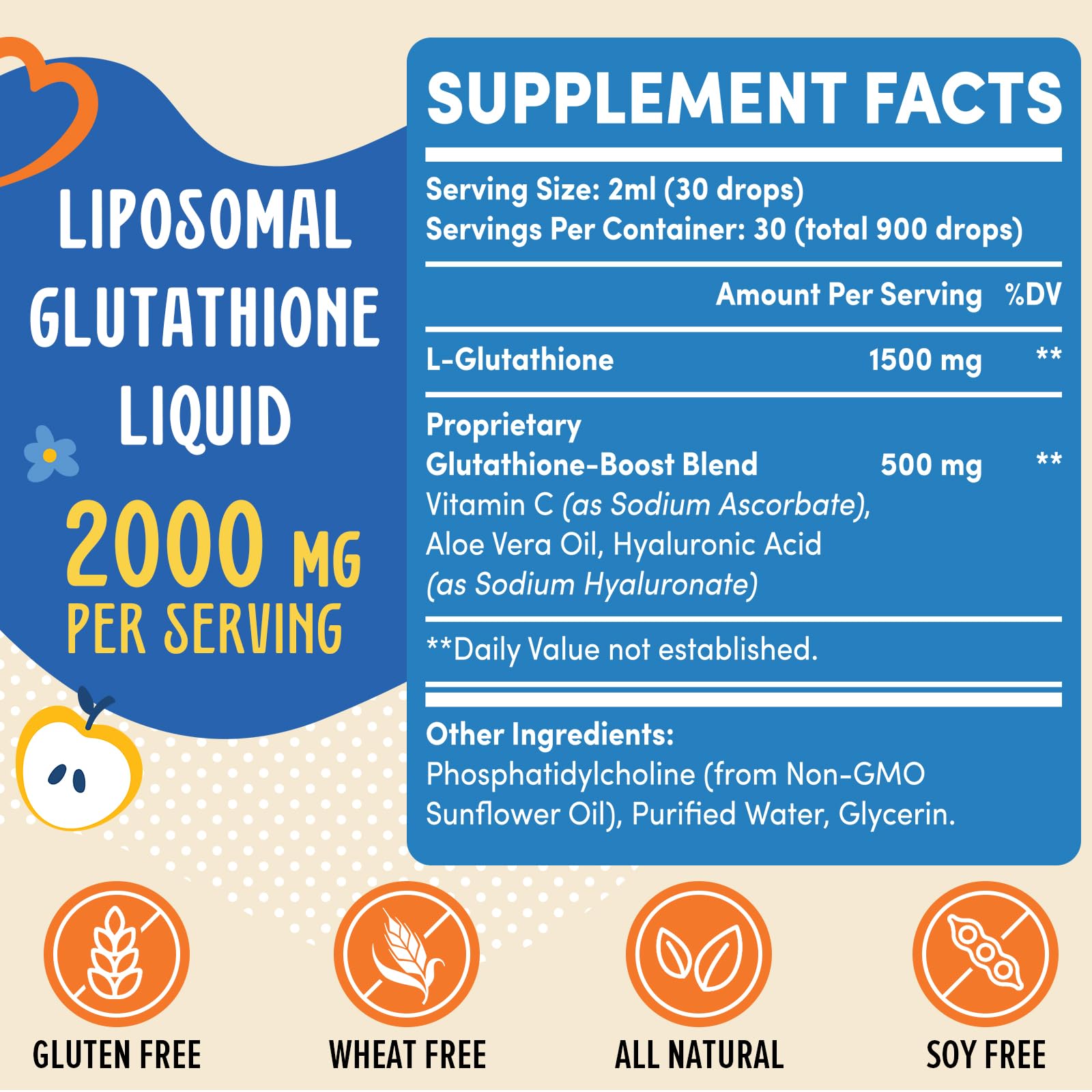 Prunucis 2000MG Liposomal Glutathione Liquid, 98% Absorption, Active Form L-Glutathione Supplement, Vegan Friendly, Powerful Antioxidant Complex for Immune System, Aging Defense, Detox, 2 FL.OZ