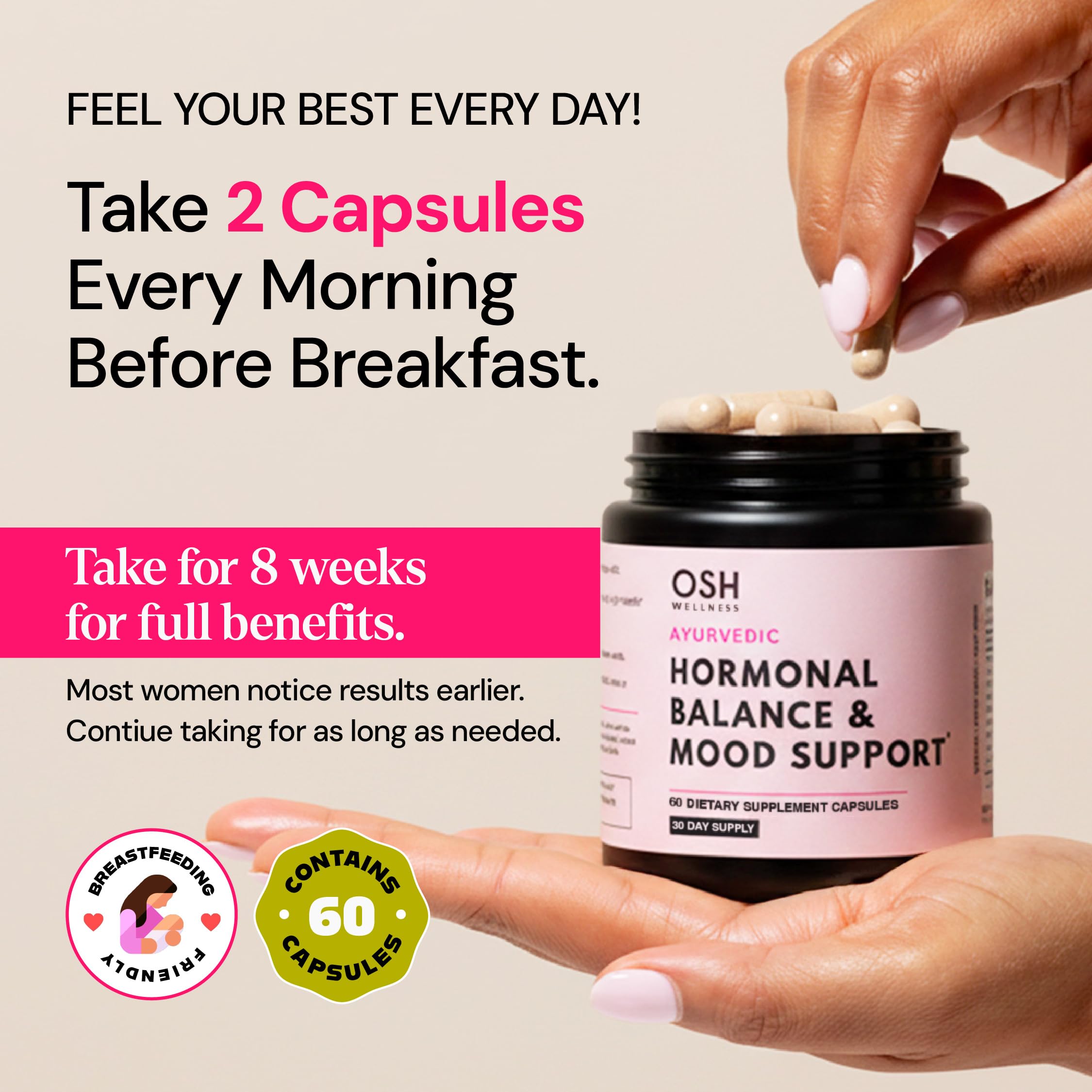 Ayurvedic Hormone Balance for Women | Cortisol Reducer | Mood, Energy, & Sleep Support | Regulates Estrogen | Stress Relief | Ashwagandha, Rhodiola, & Shatavari | Made in USA | 60 Ct. - OSH Wellness