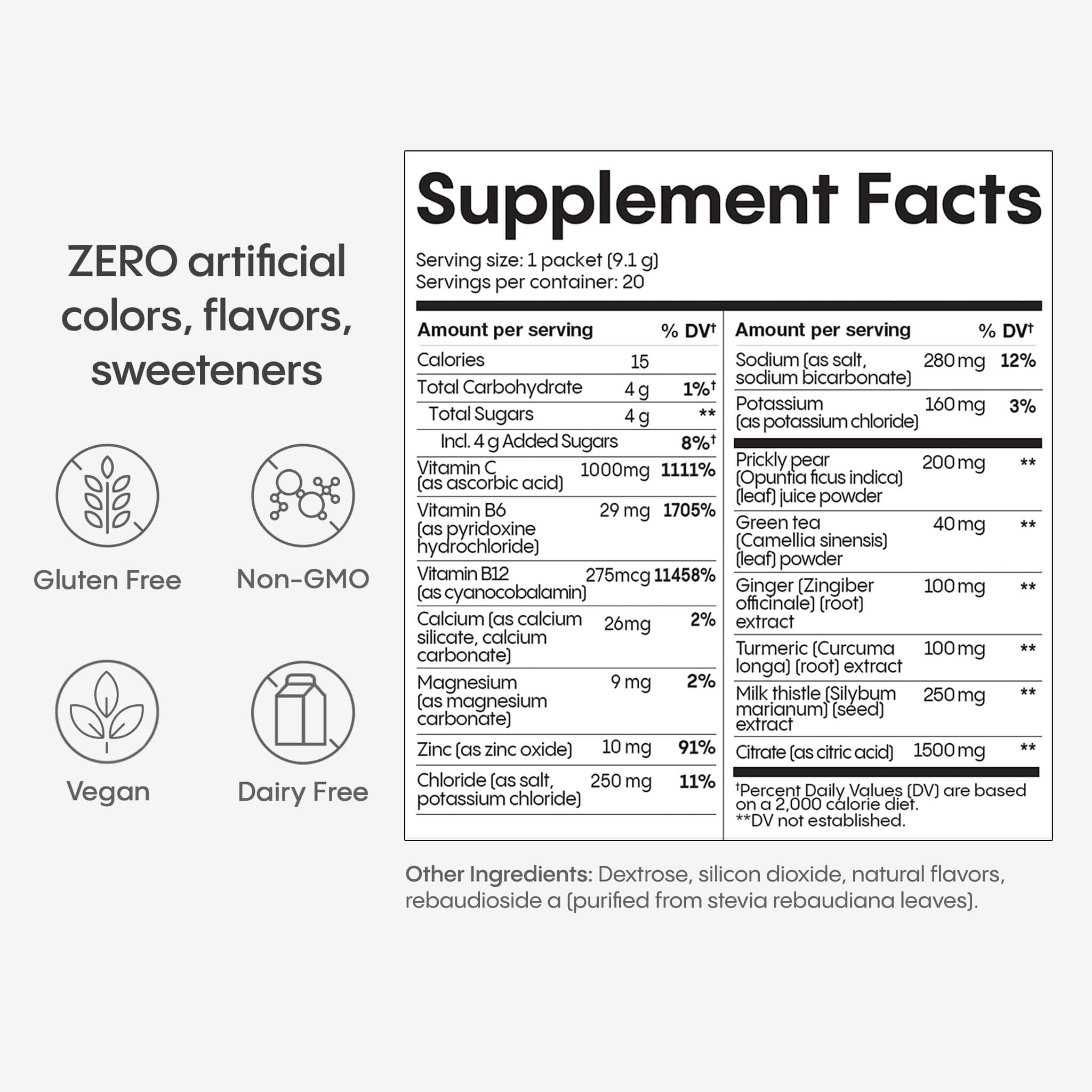 Hydralyte Liver Support + Electrolyte Mix with Milk Thistle, Turmeric, Ginger, Prickly Pear, Green Tea Extract Formulated for Rapid Rehydration (Pineapple Mango Ginger, 20 Packets)