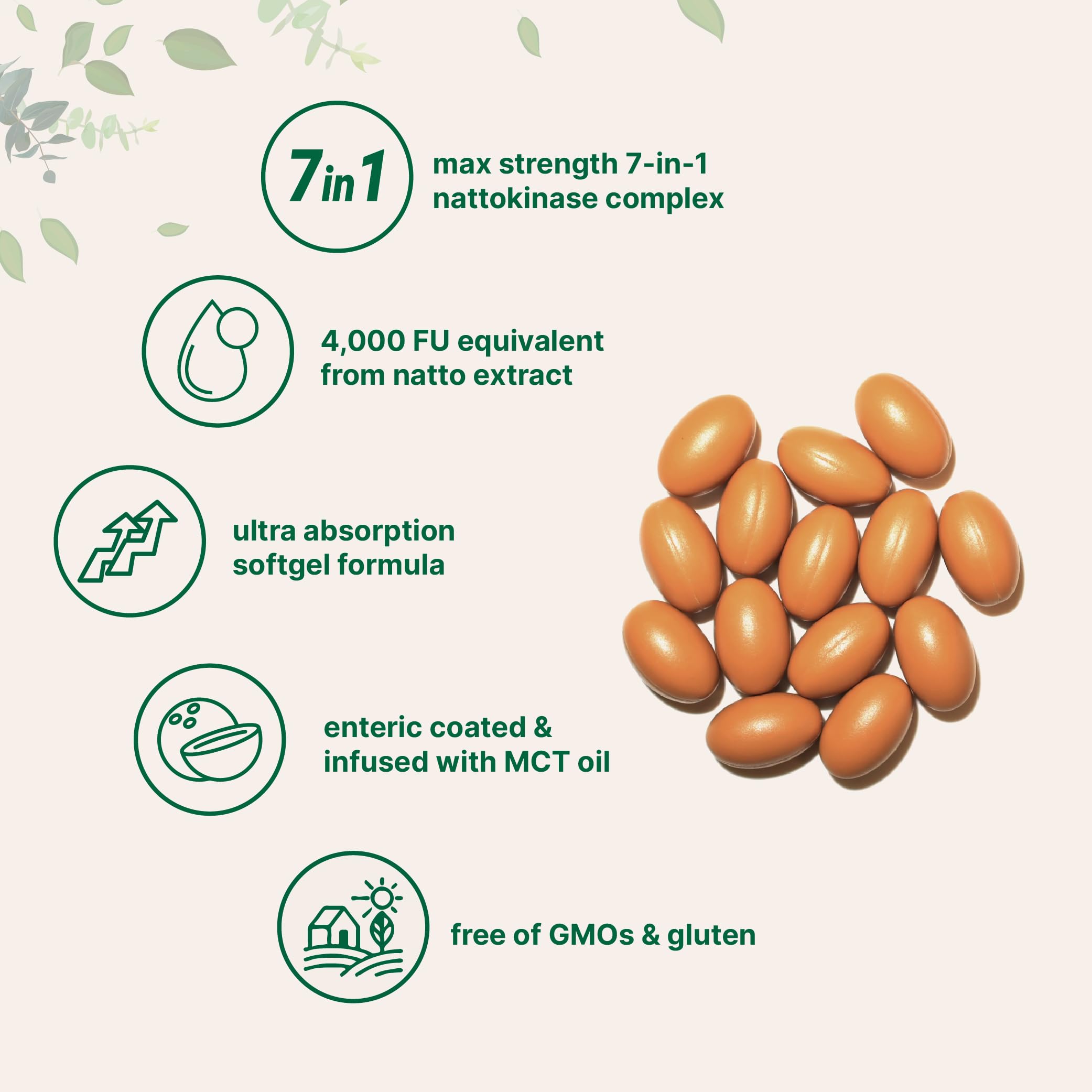 Micro Ingredients Nattokinase 4,000 FU Equivalent, 240 Softgels | 7-in-1 Ultra Absorption Cardiovascular Supplement with CoQ10, Bromelain, Turmeric, Ginger, Olive Leaf, & White Willow Bark