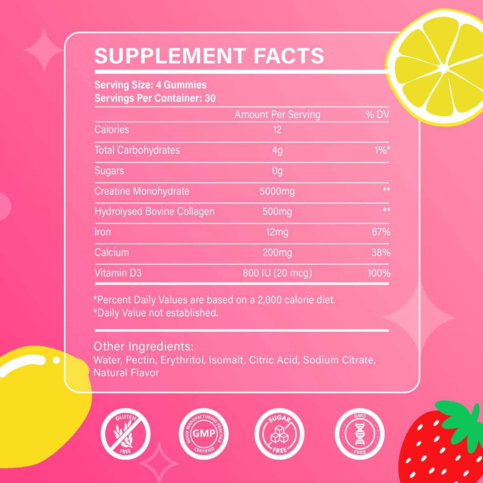 Creatine for Women, Creatine Monohydrate Gummies with Collagen, Vitamin D3 & Calcium for Muscles, Booty & Energy, Flavored Sugar Free Creatine Gummies Post & Pre Workout Supplements for Women, 120 Ct