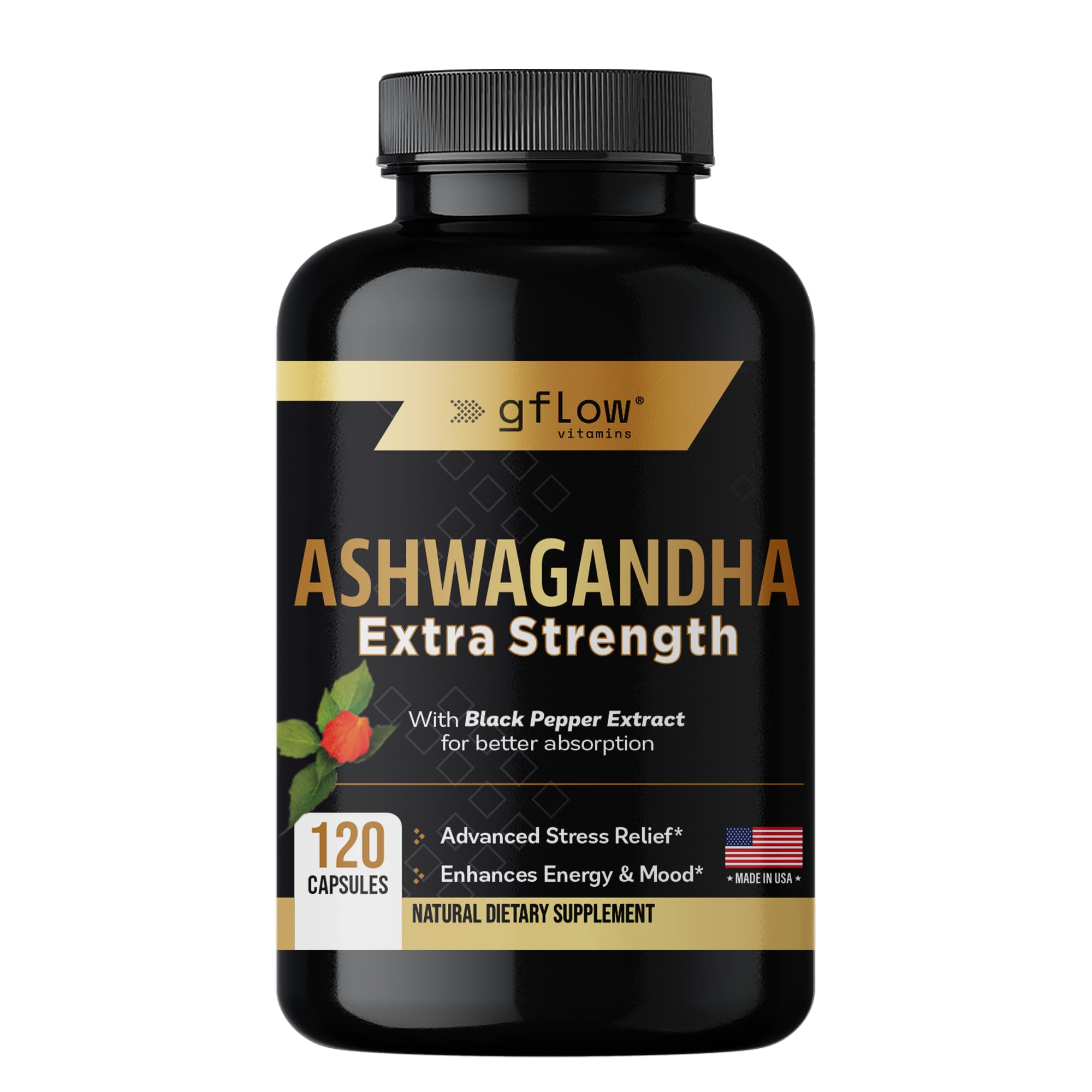 gflow vitamins Ashwagandha Supplements for Women and Men | Sleep, Mood and Energy Support | Extra Strength, Vegan Friendly, Non-GMO, Made in USA