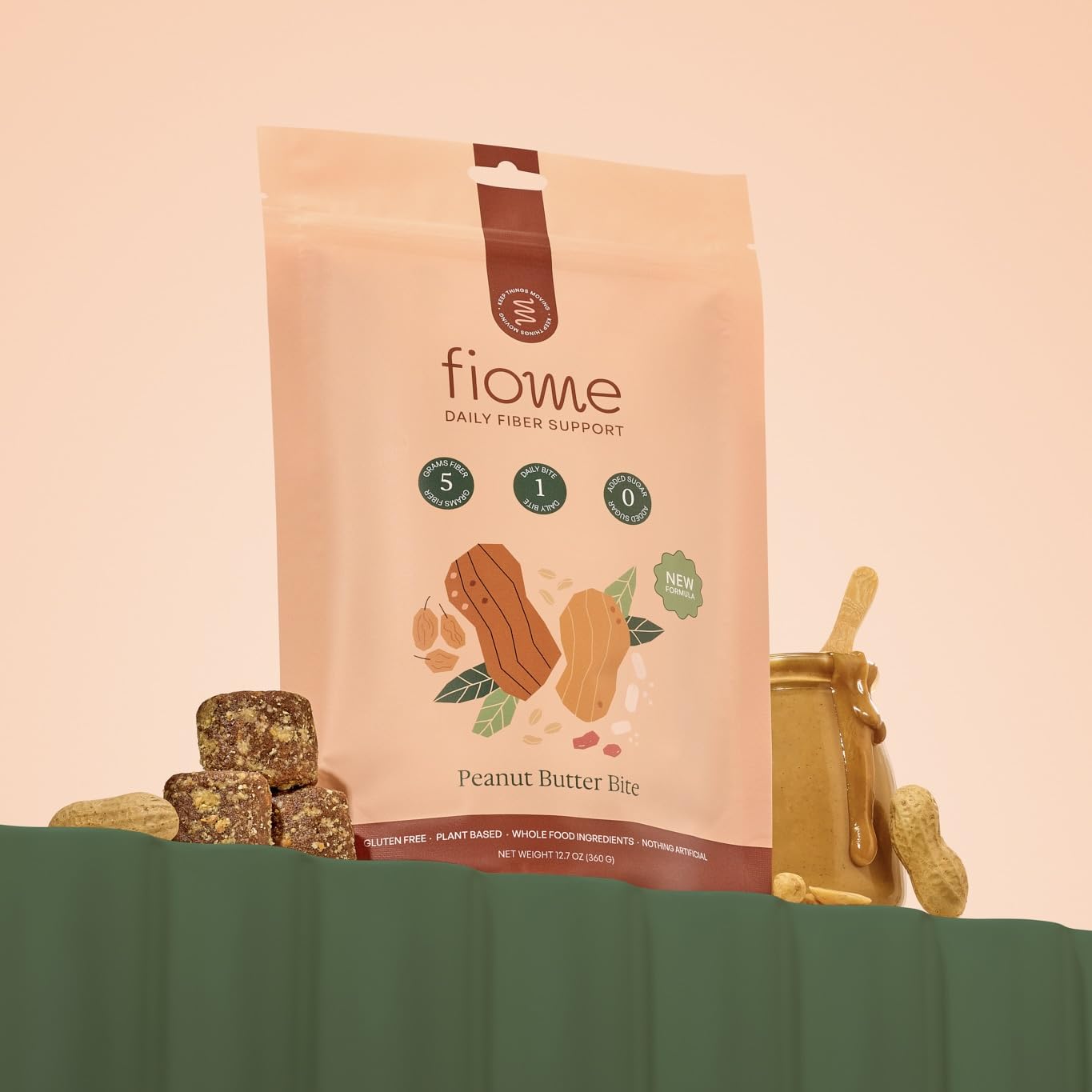 Fiome Fiber Bites - 5g Daily Fiber Supplement - Supports Regularity, Digestion and Gut Health - All Natural Ingredients, Peanut Butter Flavor, 30 Servings