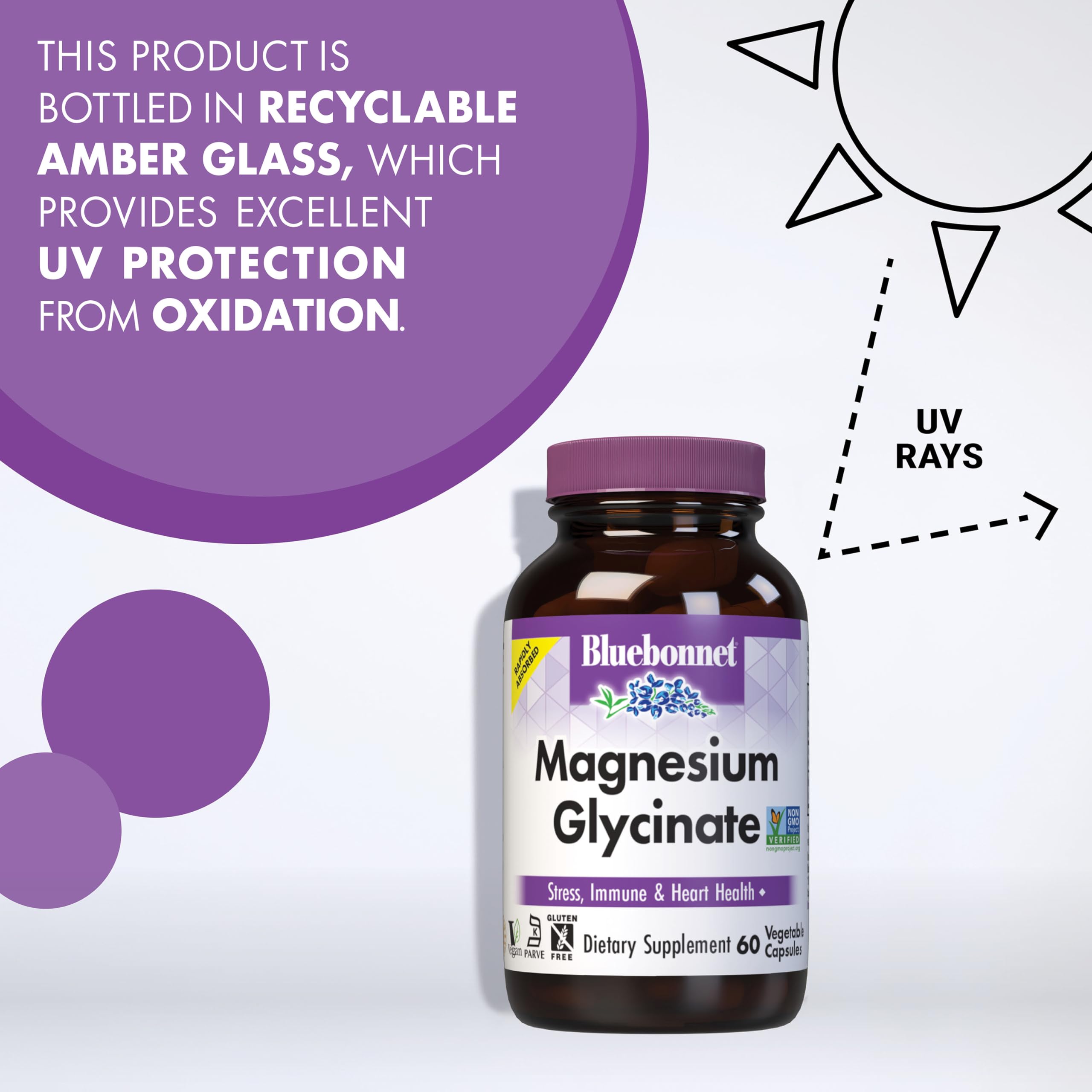 Bluebonnet Nutrition Magnesium Glycinate 400mg Maximum Absorption Mineral Complex Supports Energy Production & Enzyme Function - Non-GMO, Soy-Free, Gluten-Free - 120 Veggie Capsules