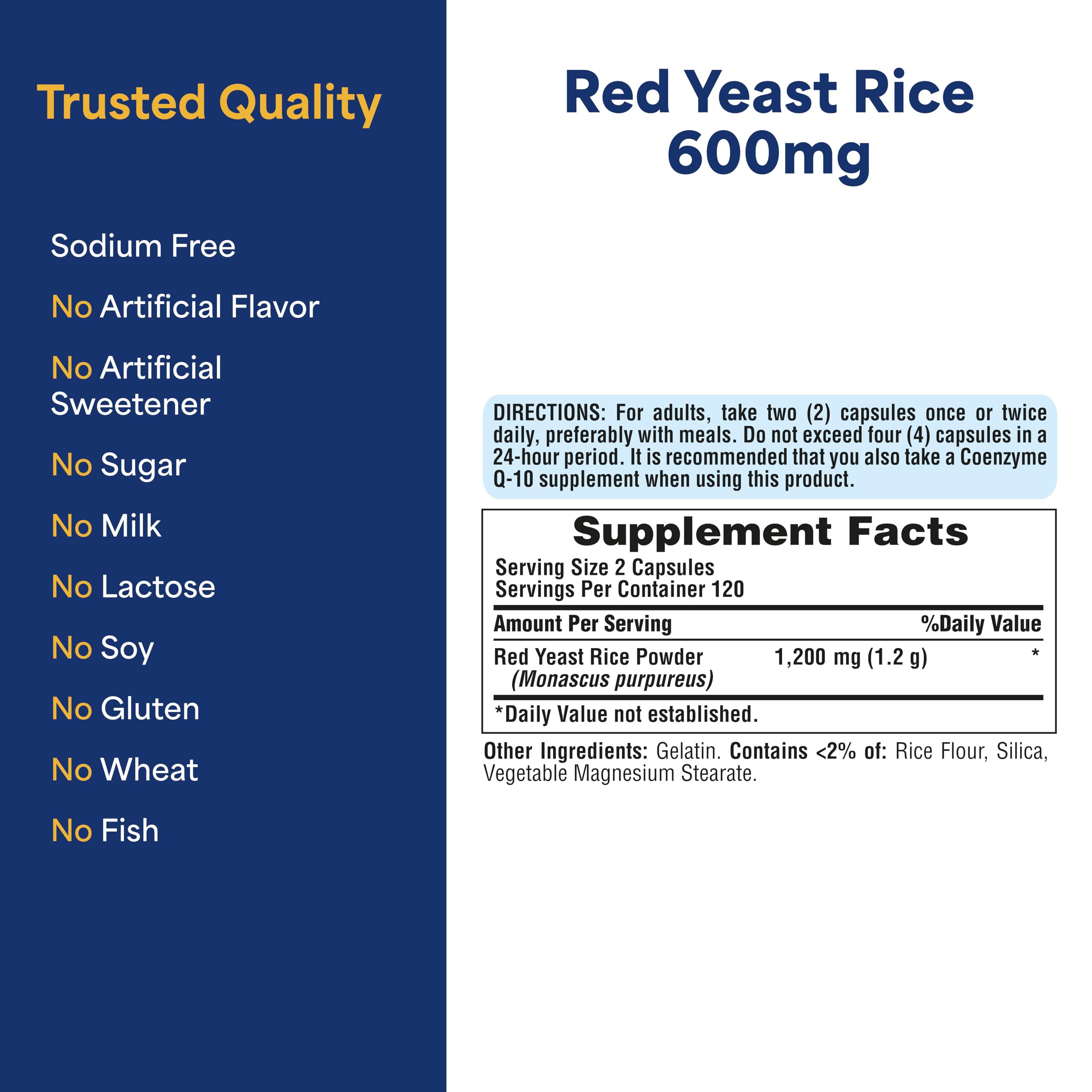 Puritan's Pride Doctors Trust® Red Yeast Rice 600mg, Dietary Supplement, 240 Rapid Release Capsules