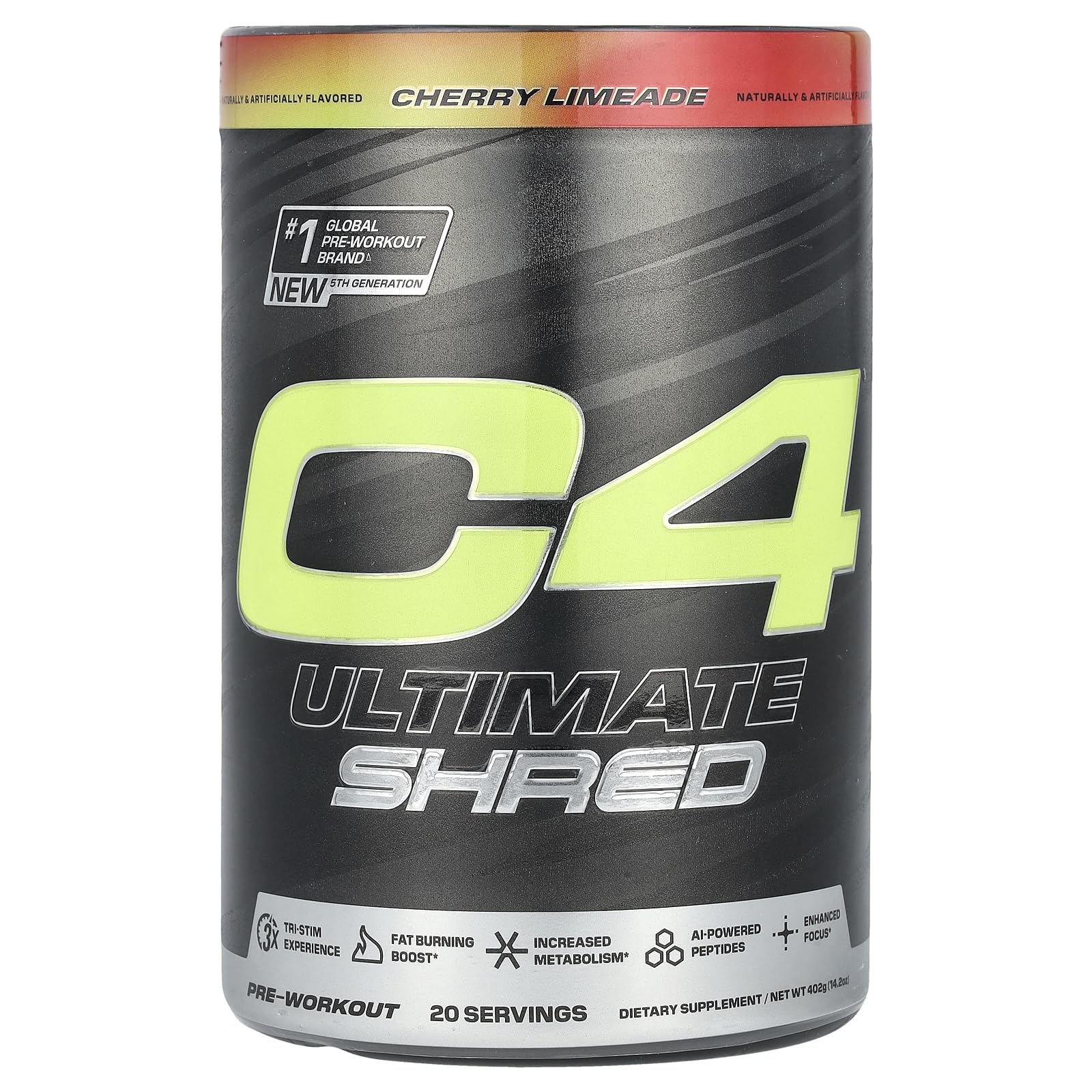 Cellucor C4 Ultimate Shred Pre Workout Powder, Metabolism Supplement with Cayenne Extract+300mg Caffeine+TeaCrine+Dynamine - Cherry Limeade, 20 Servings