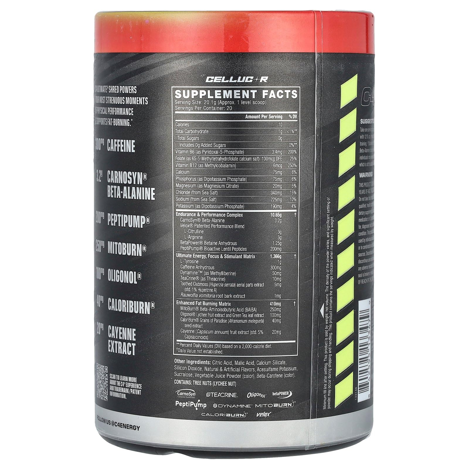 Cellucor C4 Ultimate Shred Pre Workout Powder, Metabolism Supplement with Cayenne Extract+300mg Caffeine+TeaCrine+Dynamine - Cherry Limeade, 20 Servings