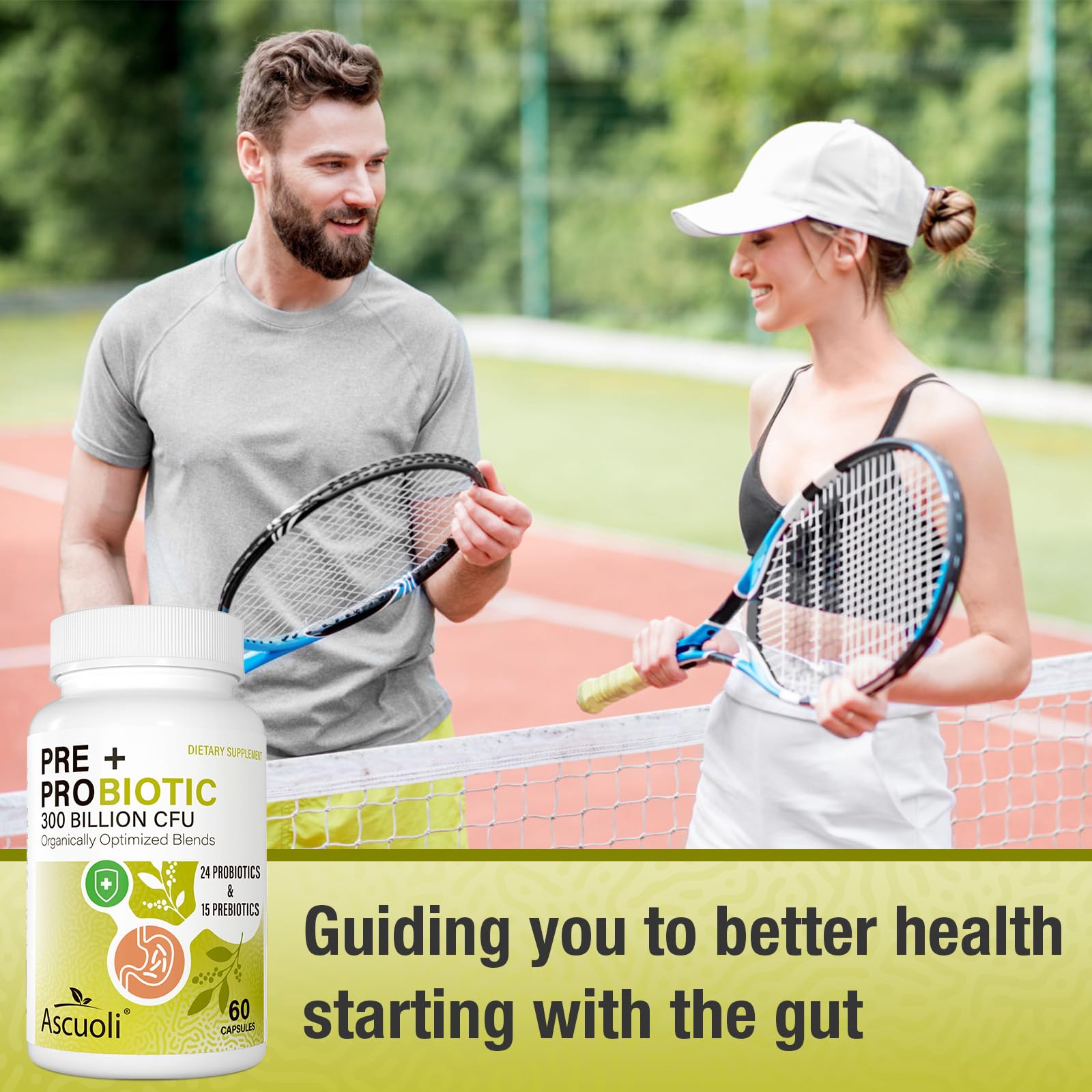 Ascuoli Probiotics for Women & Men - 300 Billion CFU, 24 Strains Probiotics + 15 Organic Herbs Blend, Daily Probiotic for Digestive Health, Immune, Gut, Bloating - 60 Capsule