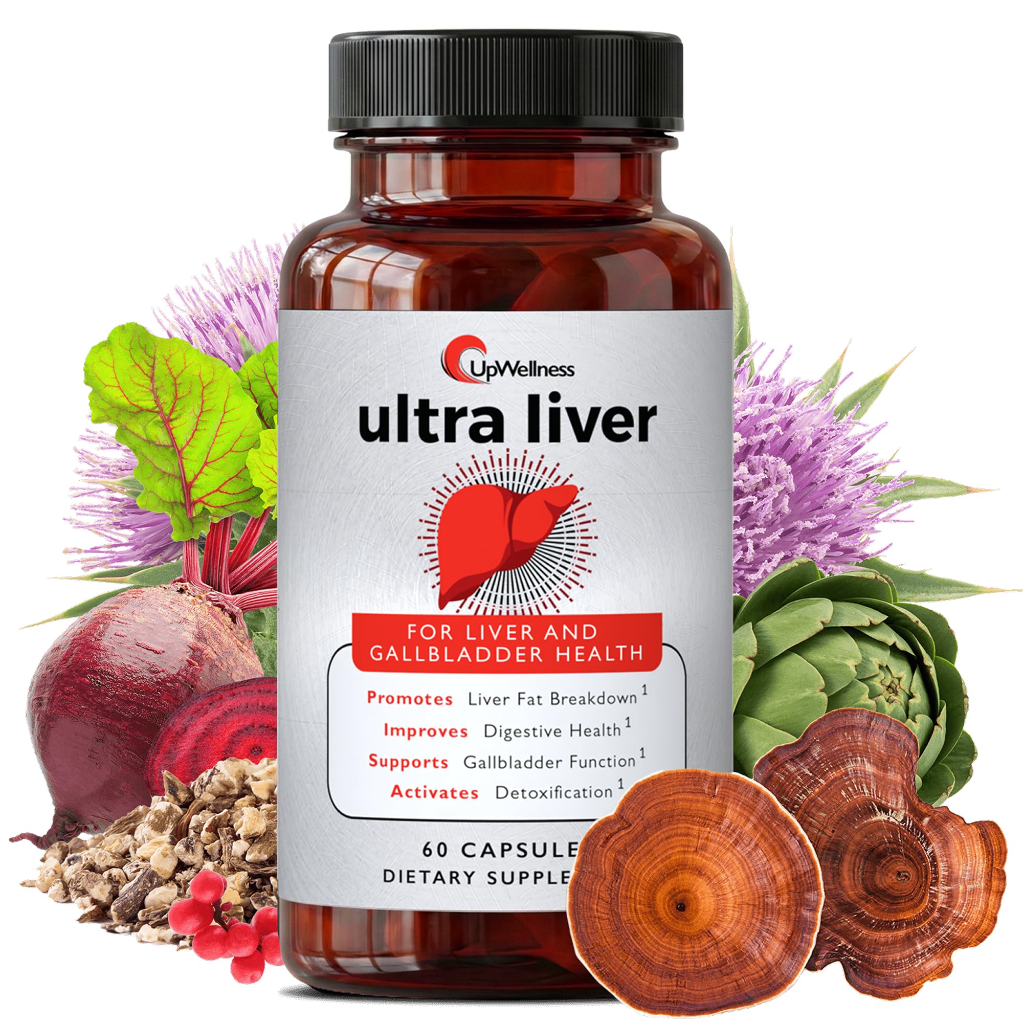 UpWellness Ultra Liver Supplement for Liver Support and Gallbladder Support - Powered by TMG, NAC Milk Thistle, and More - Liver Cleanse Detox & Repair - 60 Capsules