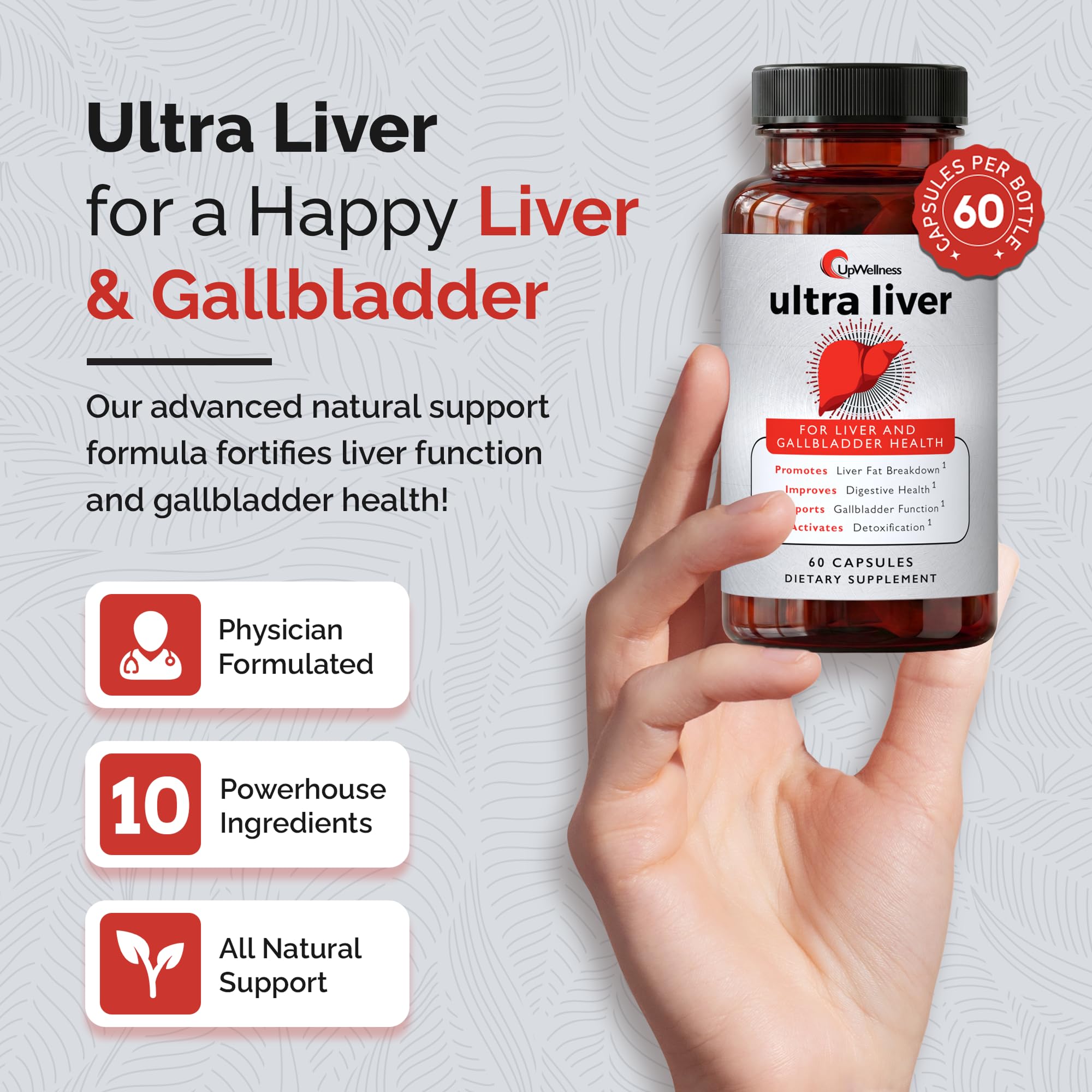 UpWellness Ultra Liver Supplement for Liver Support and Gallbladder Support - Powered by TMG, NAC Milk Thistle, and More - Liver Cleanse Detox & Repair - 60 Capsules