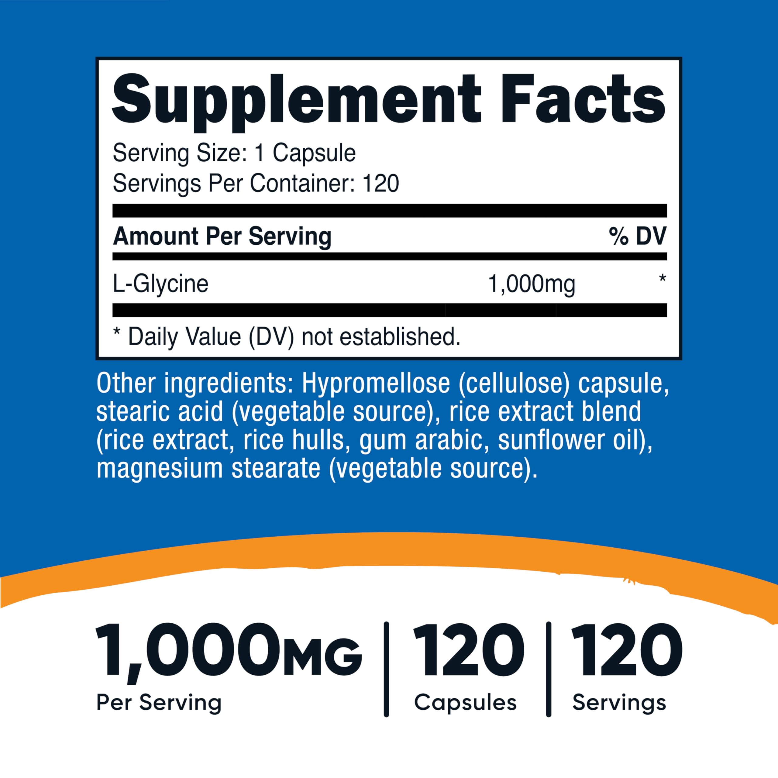 Nutricost L-Glycine 1000mg, 120 Capsules, Vegetarian, Non-GMO and Gluten Free