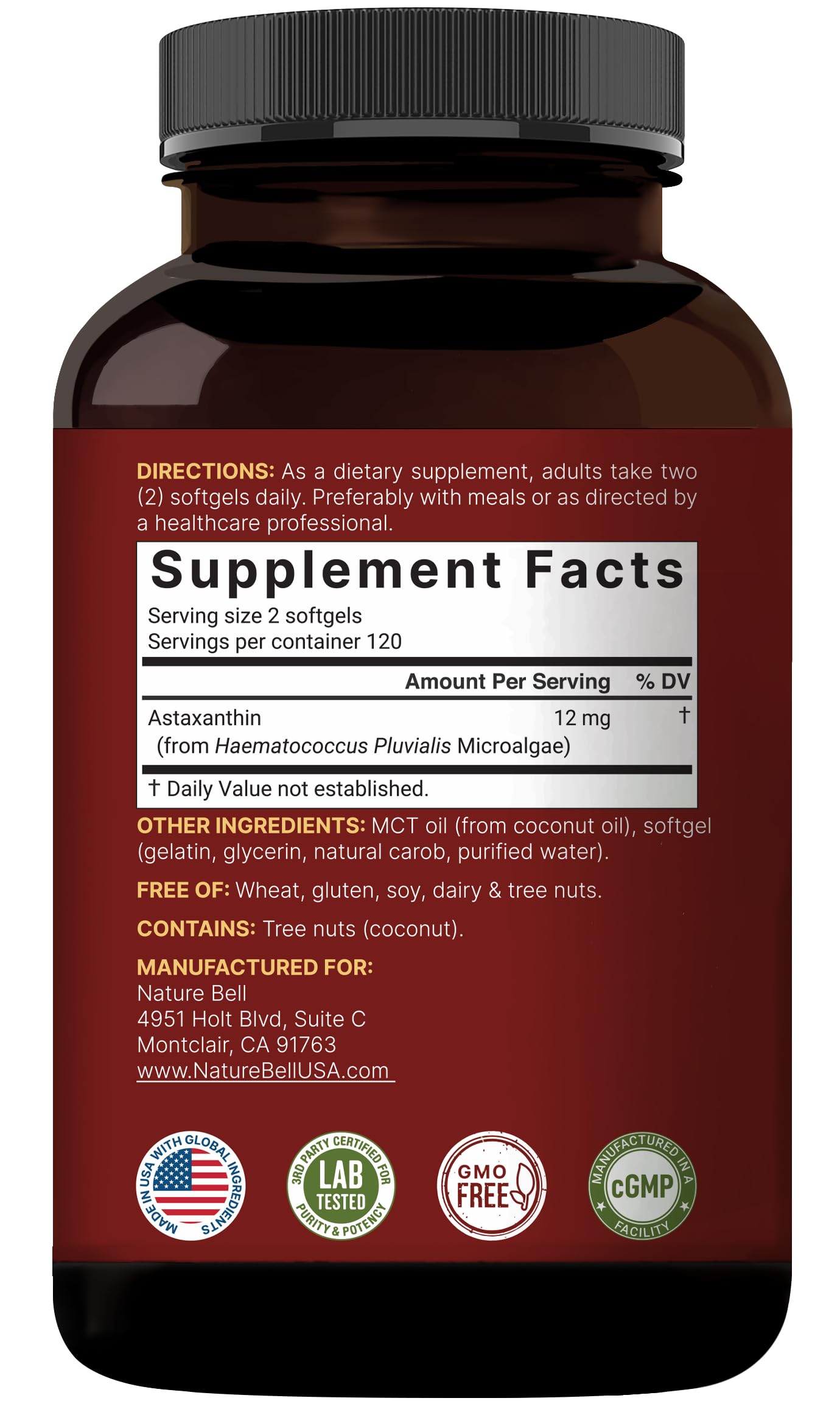 NatureBell Maximum Strength Astaxanthin 12mg, 240 Softgels - 4 Month Supply - Natural Antioxidant from Haematococcus Pluvialis Microalgae | Non-GMO, Gluten Free