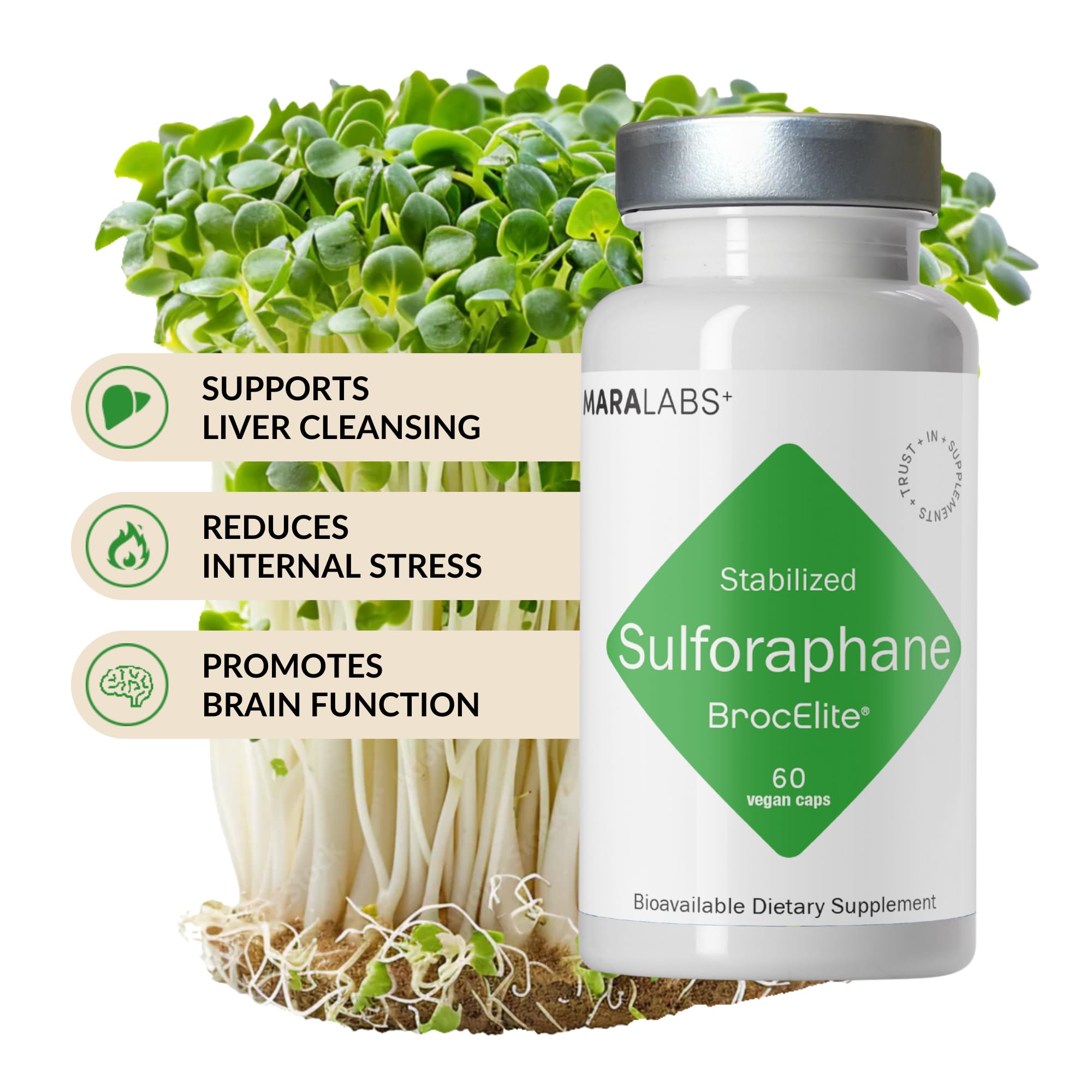 BrocElite Mara Labs Plus | Stabilized Broccoli Sulforaphane Supplement | Glyphosate Residue Free Certified – Third-Party Tested | 60 Vegan Capsules