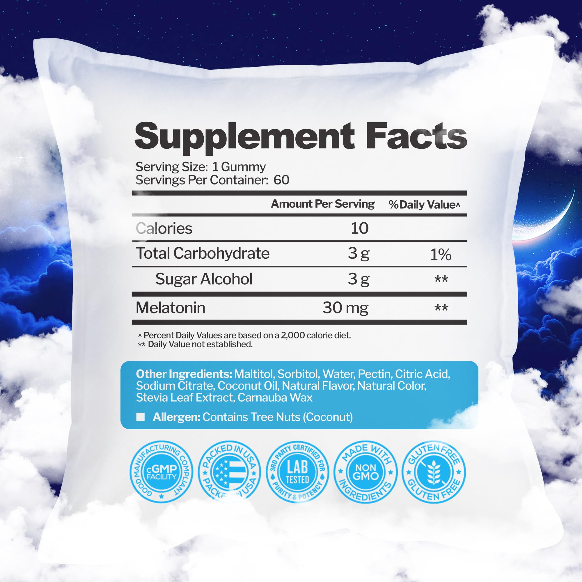 Melatonin 30mg Gummies for Adults (60 Servings) - Maximum Strength Sleep Support with 30mg of Melatonin Per Gummy - Gluten-Free, Sugar-Free, Non-GMO, 100% Vegetarian, Strawberry Flavor - 60 Gummies