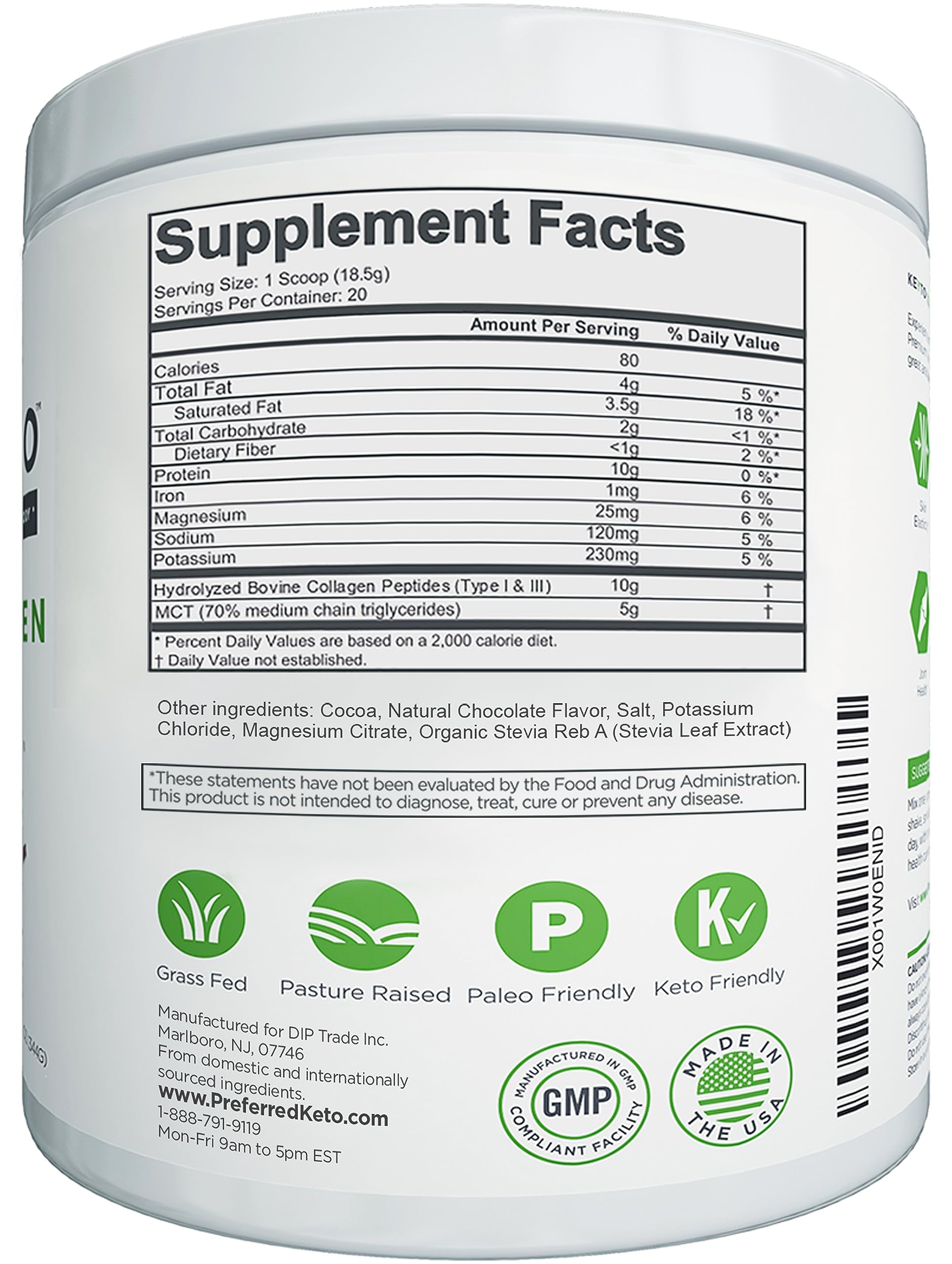 Keto Collagen Protein Powder with MCT Oil – Keto and Paleo Friendly Grass Fed and Pasture Raised Hydrolyzed Collagen Peptides – Fits Low Carb Diet and Keto Snacks – KEYTO Chocolate Flavor