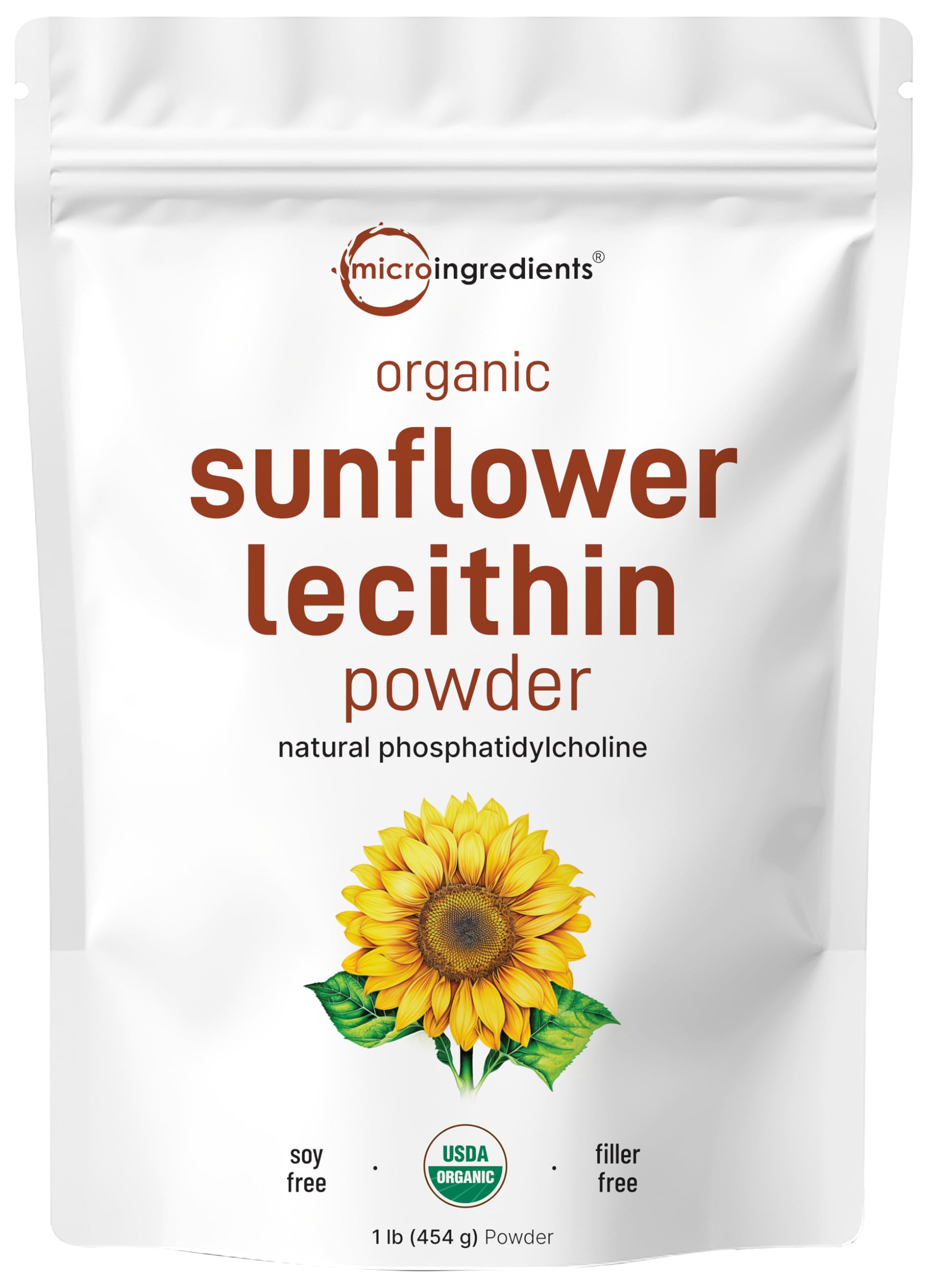 Organic Sunflower Lecithin Powder, 1 Pound, Sustainable Farmed, Cold Pressed, Rich in Phosphatidyl Choline and Protein, Making Liposomal Vitamin C, Lactation Supplement, Non-GMO