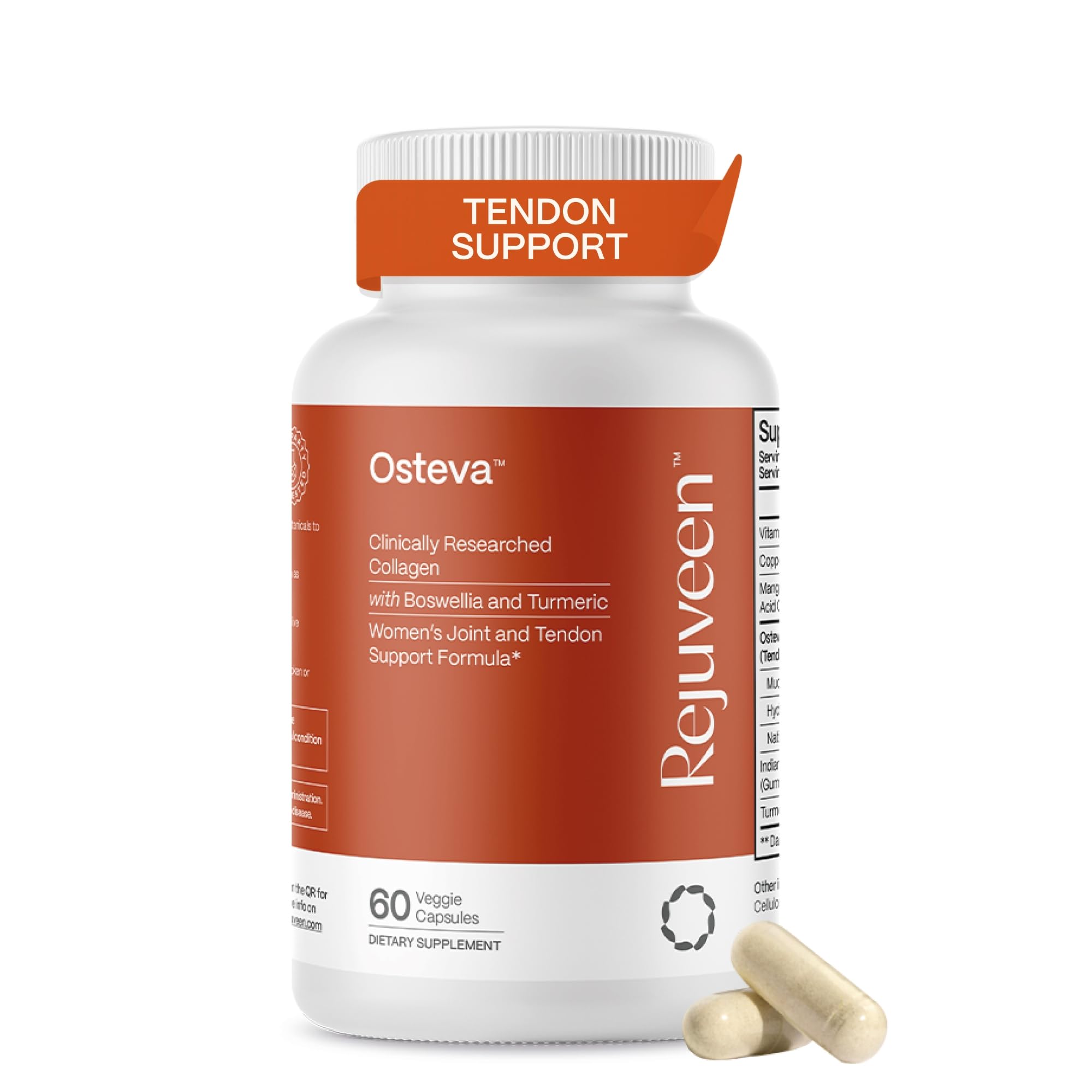 Rejuveen Osteva Joint Support Supplement for Women | High Potency Collagen, Turmeric, Boswellia | for Flexible Cartilage & Tendons, Resilient Knees & Hip, Improved Mobility | Non-GMO, 60 Ct