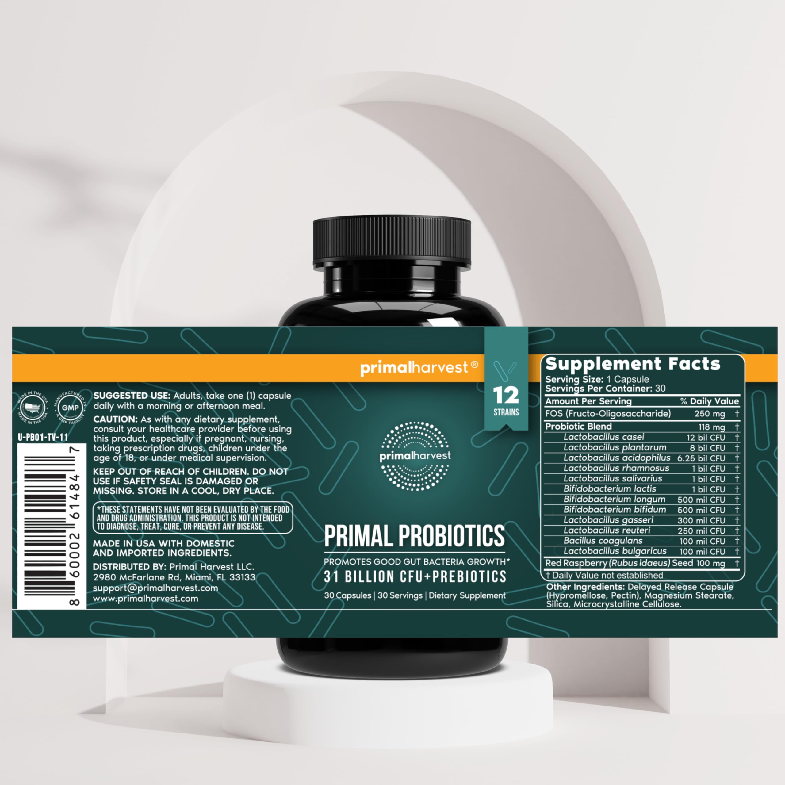 Primal Harvest Probiotics for Women and Men Shelf-Stable with Prebiotics Daily Supplement for Adults 60 Capsules (2 Pack)