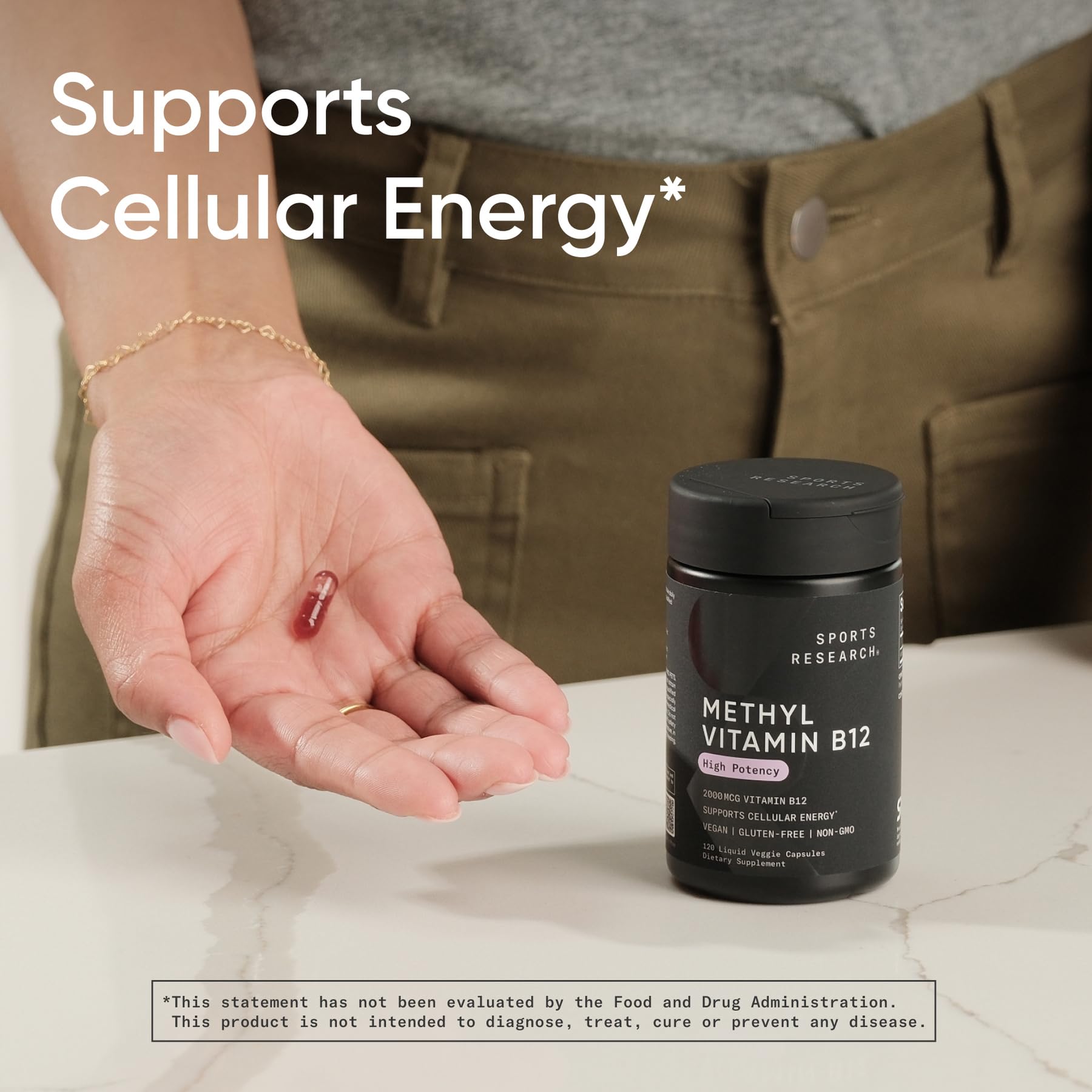 Sports Research® Vitamin B12 as Methylcobalamin 5000mcg - High Potency Vegan B12 w/Coconut MCT Oil for Energy Metabolism Support - Vegan Certified · Non-GMO · Gluten Free - 120 Liquid Caps