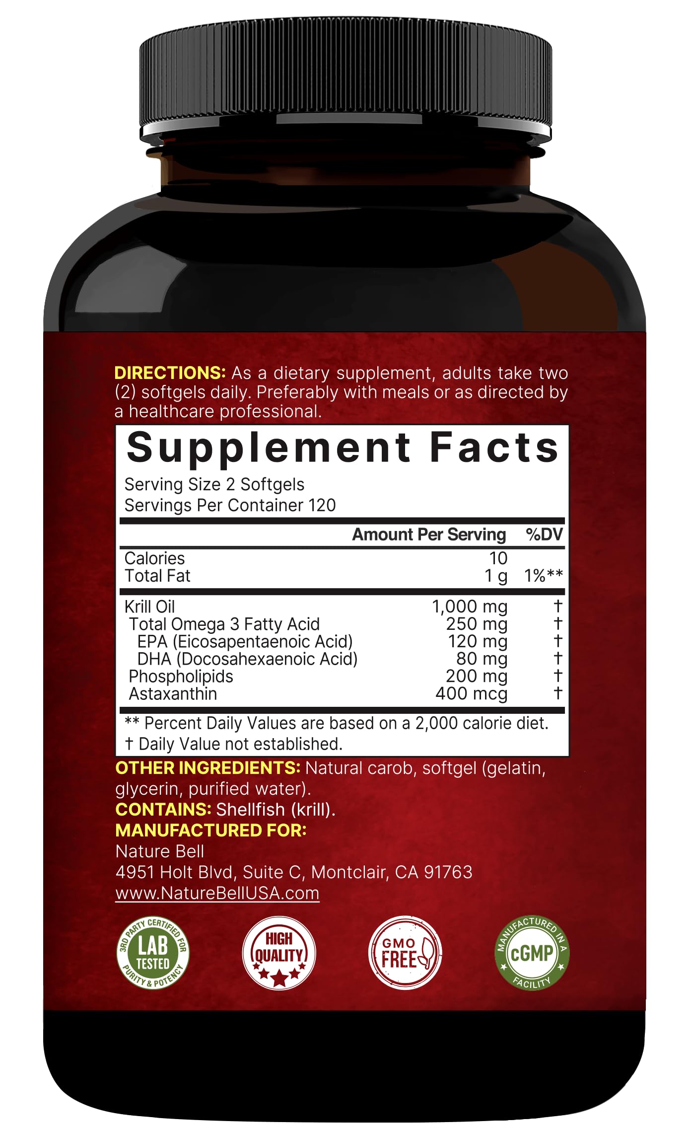 NatureBell Antarctic Krill Oil 1,000mg - 240 Softgels - Omega-3 Heart, Joint & Immune Health Support* - High EPA DHA with Astaxanthin - Non-GMO & Gluten-Free