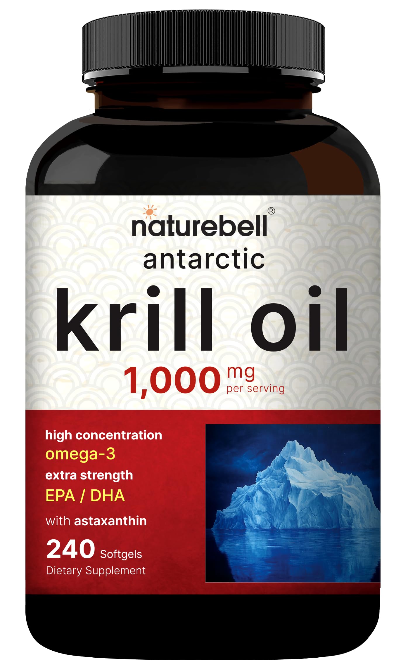 NatureBell Antarctic Krill Oil 1,000mg - 240 Softgels - Omega-3 Heart, Joint & Immune Health Support* - High EPA DHA with Astaxanthin - Non-GMO & Gluten-Free