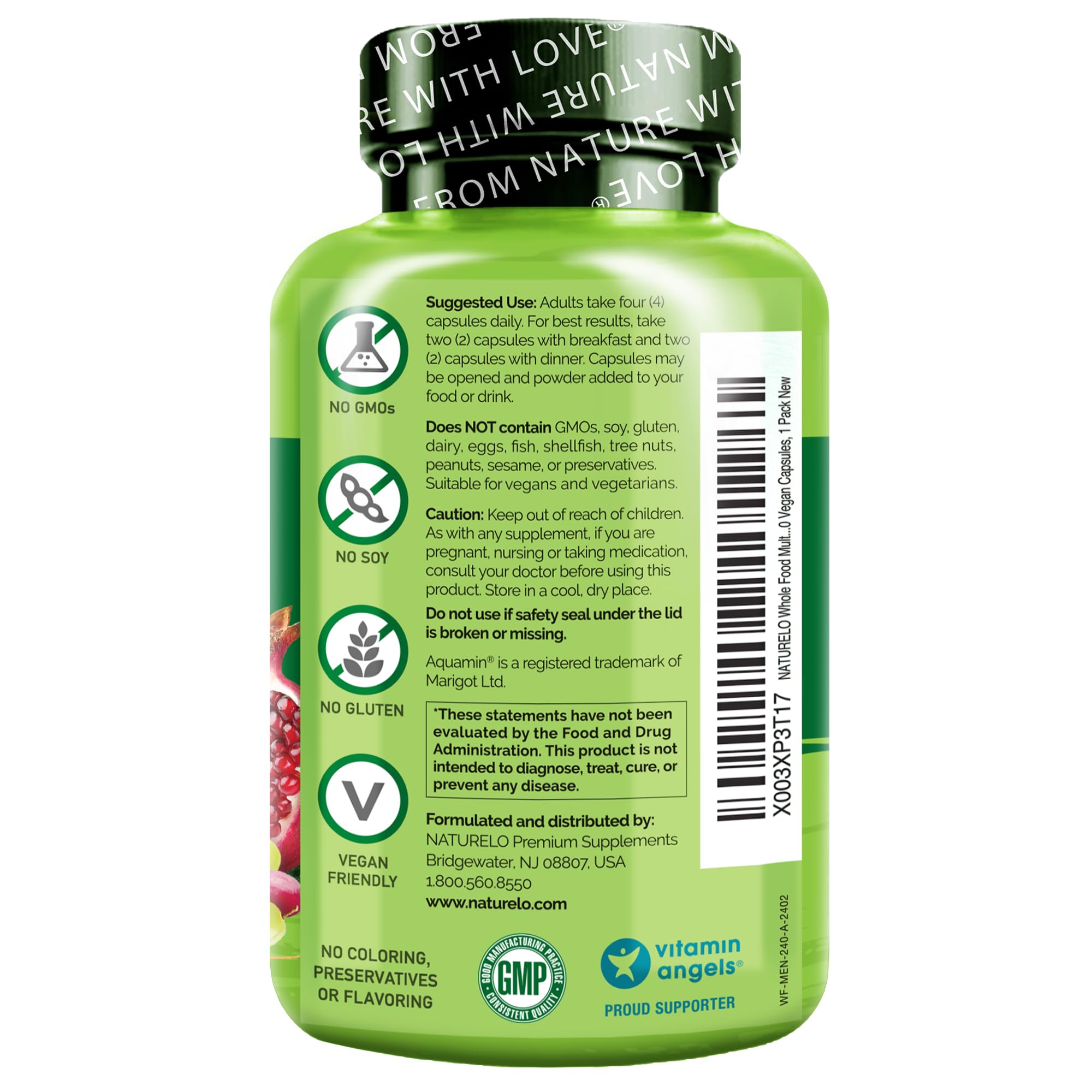 NATURELO Mens Multivitamins - Whole Food Multivitamin for Men with Vitamins, Minerals - 240 Vegetarian Capsules for Energy, Brain, Heart, Eye Health*