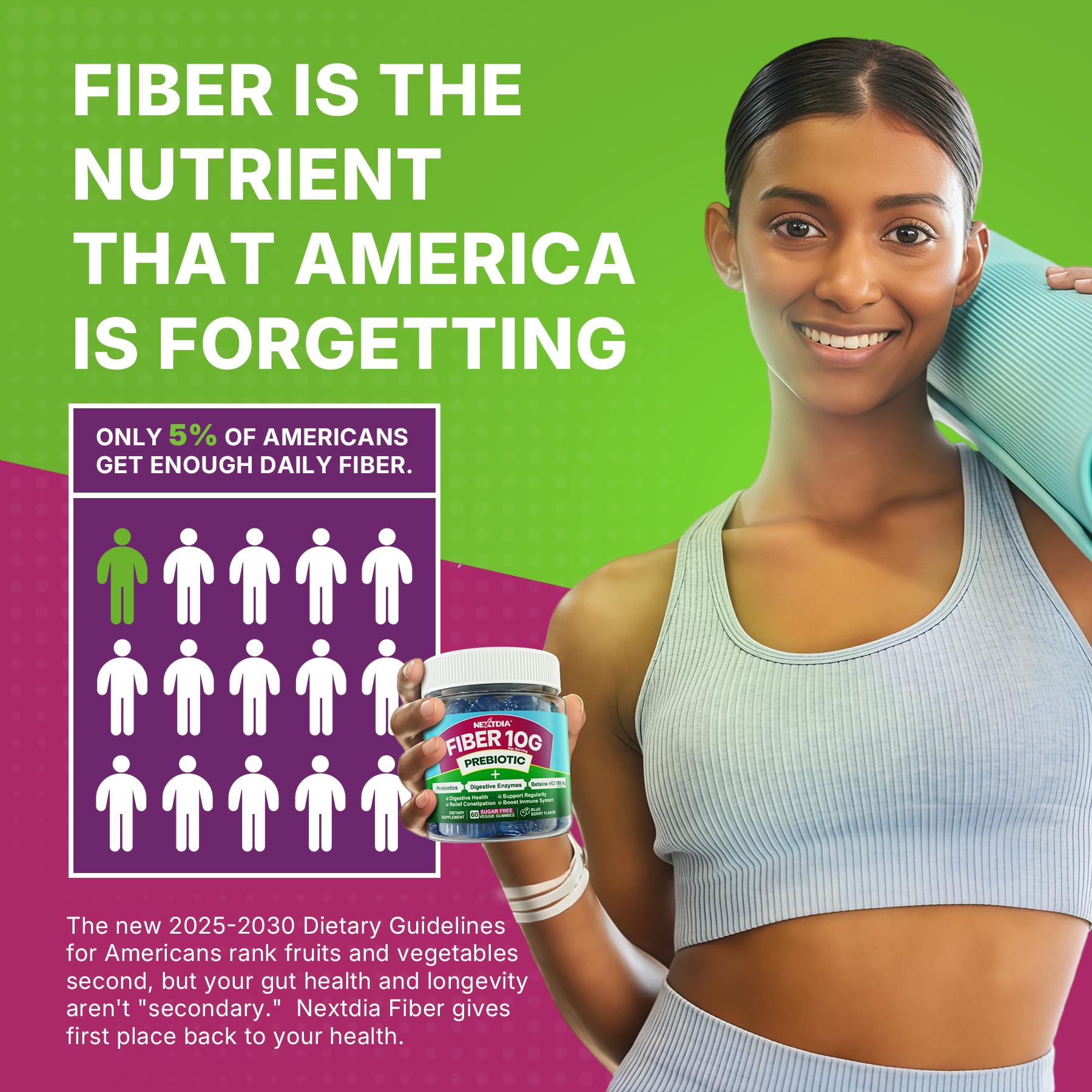 Fiber Gummies for Adults, Sugar Free 10g Prebiotic Fiber Supplement with Digestive Enzymes, Probiotics & 100mg Betaine for Digestive & Gut Health and Regulate Bowel Movement, Vegan, Gelatin Free,120ct