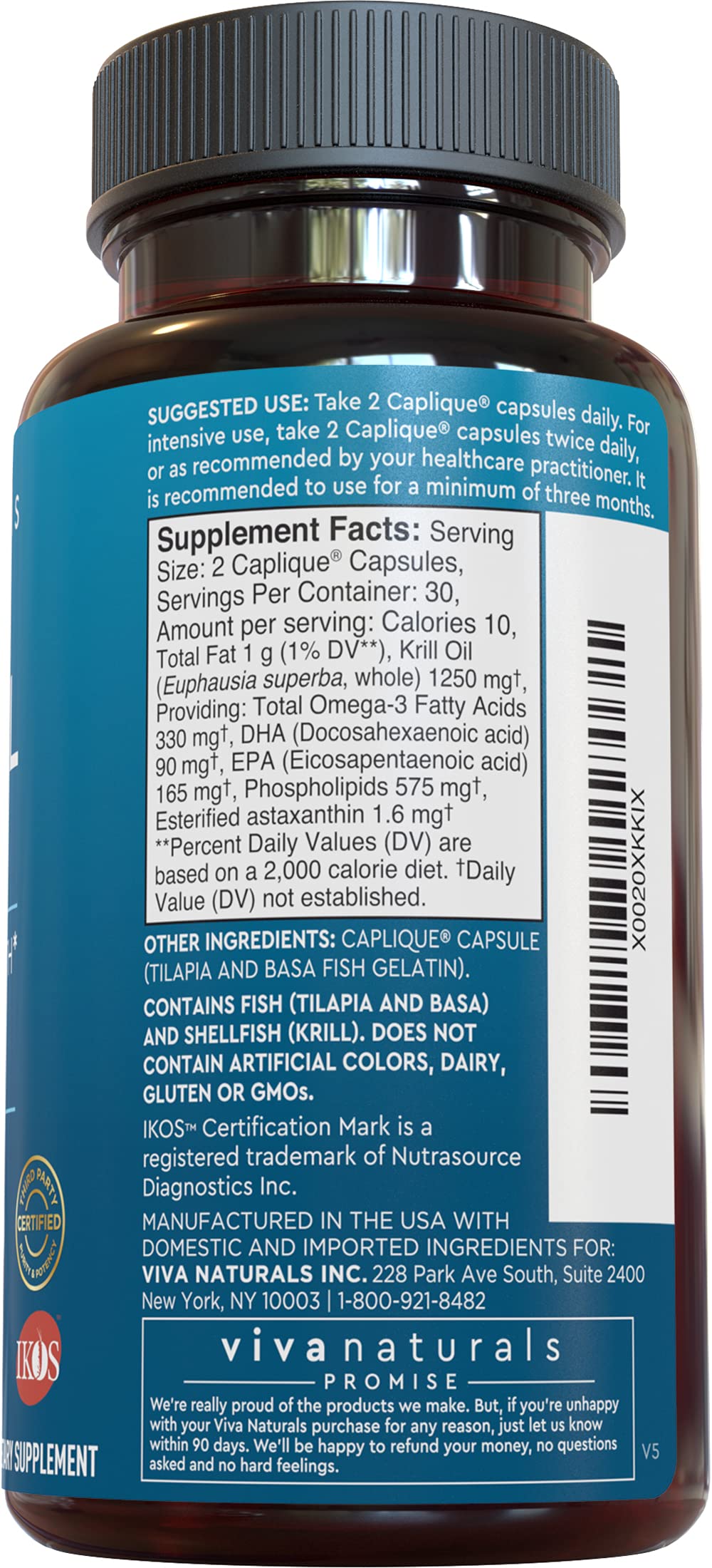 Viva Naturals Antarctic Krill Oil 1250 mg, Omega 3 EPA DHA and Astaxanthin, Joint Support and Brain Supplement with Antioxidant Properties, No Fishy Aftertaste (Pack of 6)