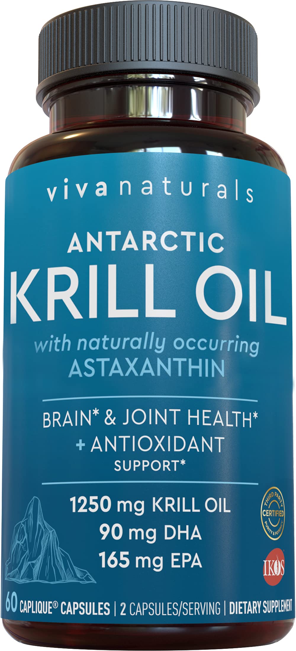 Viva Naturals Antarctic Krill Oil 1250 mg, Omega 3 EPA DHA and Astaxanthin, Joint Support and Brain Supplement with Antioxidant Properties, No Fishy Aftertaste (Pack of 6)