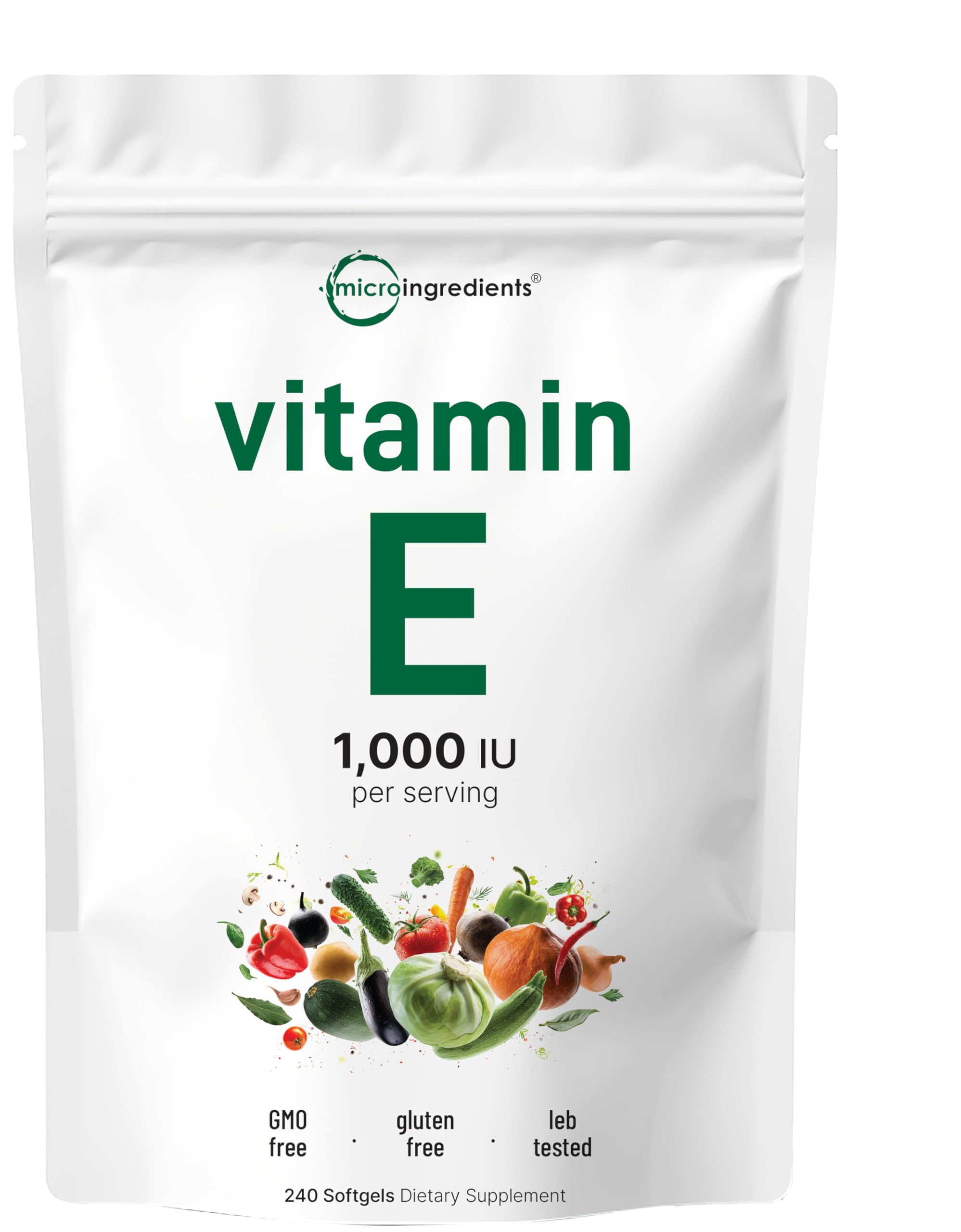 Micro Ingredients Vitamin E 1000 IU, 240 Softgels | Pure Vitamin E Oil Pills | Antioxidant Supplements for Skin and Face | Non-GMO, Gluten Free