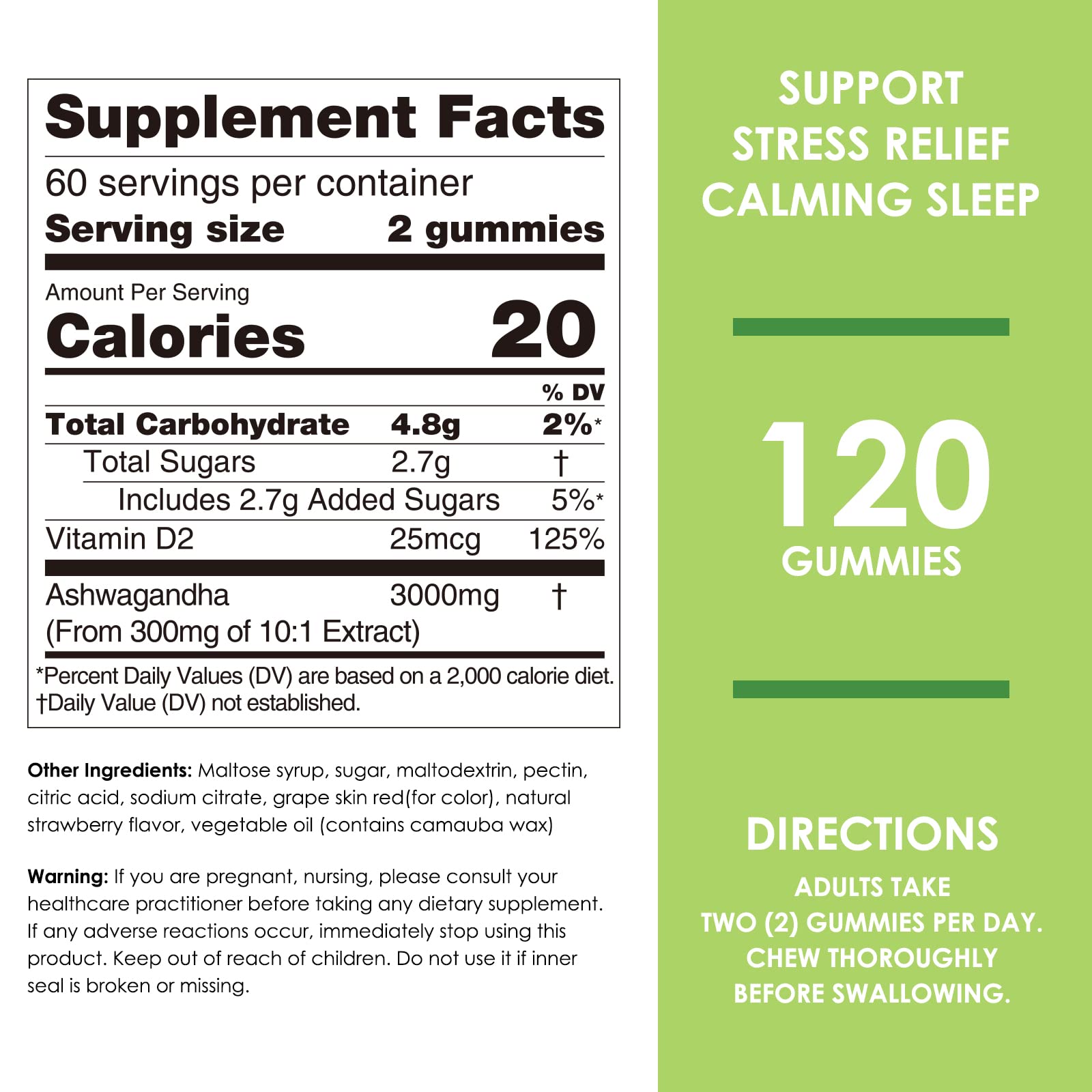 Nature's Key Ashwagandha Gummies, High Potency Ashwagandha Root Extract with Vitamin D2, for Men & Women, Stress, Calm Mood & Cognition, Strawberry Flavor (120 Count (Pack of 1)