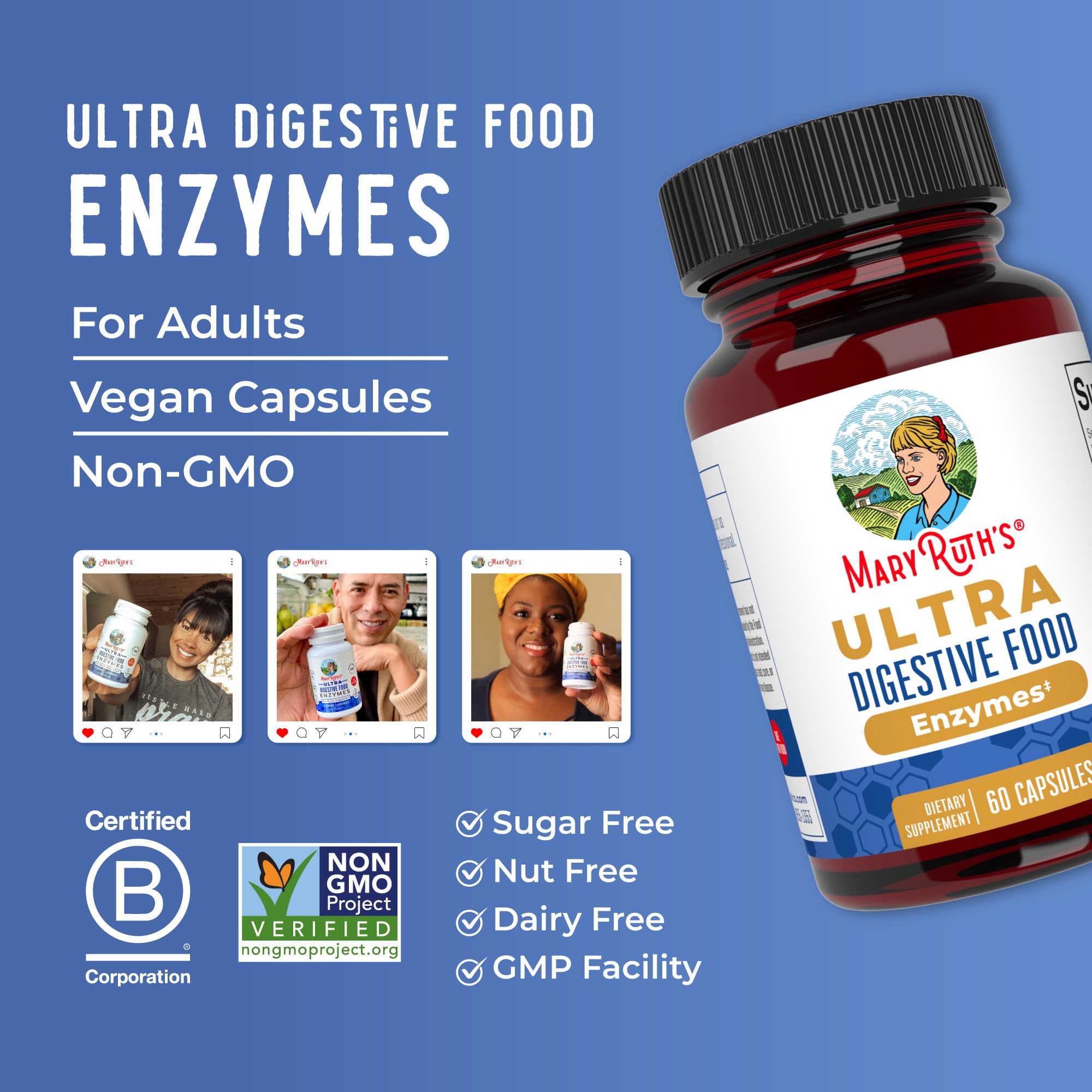 MaryRuth Organics Ultra Digestive Enzymes Capsules | Up to 2 Month Supply | Supplement for Gut Health Support | Digestion & Immune Support with Amylase | Lipase & Lactase | Vegan | 60 Count