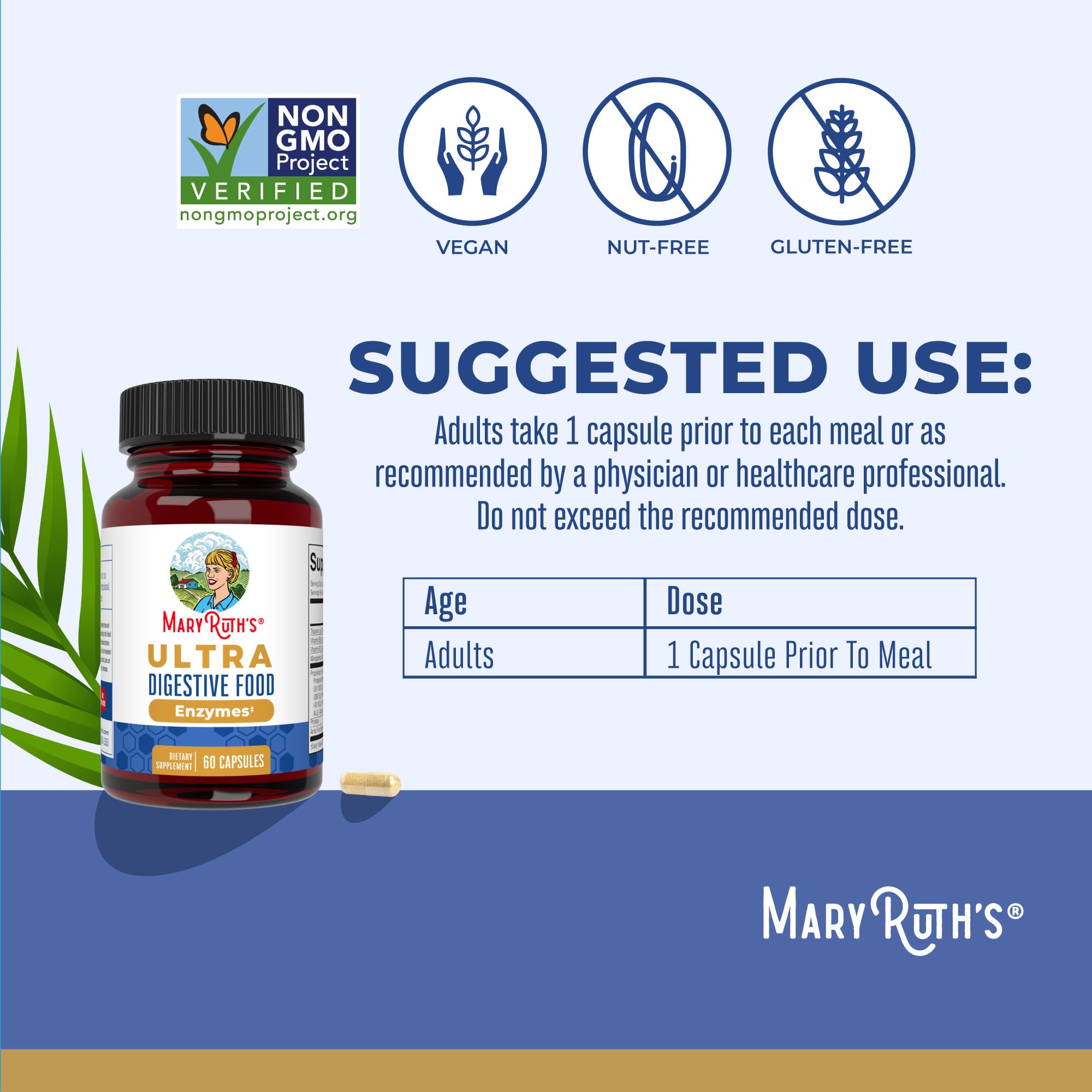 MaryRuth Organics Ultra Digestive Enzymes Capsules | Up to 2 Month Supply | Supplement for Gut Health Support | Digestion & Immune Support with Amylase | Lipase & Lactase | Vegan | 60 Count