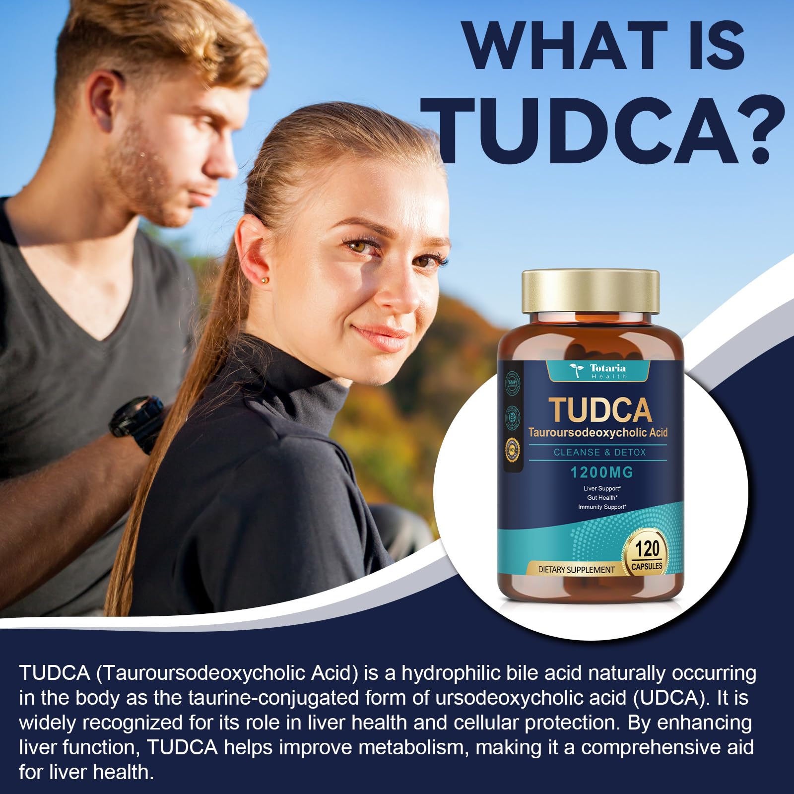 Totaria (2 Packs) TUDCA Bile Salts 1200mg (Tauroursodeoxycholic Acid), Ultra Strength Pure TUDCA Liver Supplements, Liver and Gallbladder Cleanse & Repair, Vegan