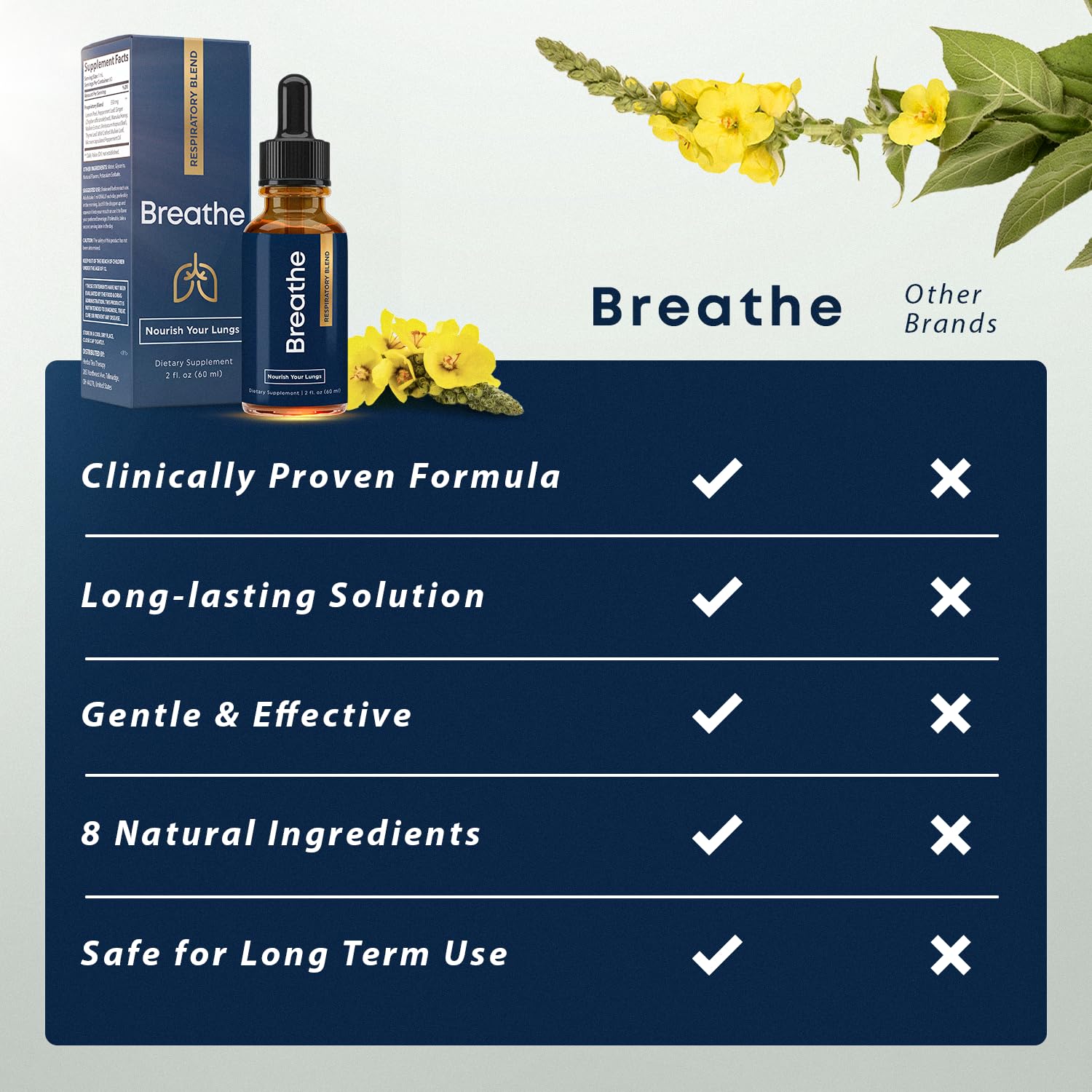 BREATHE 8-IN-1 Mullein Drops for Lungs & Airways (1 fl. oz.): Peppermint, Thyme, & Mullein Leaf Extract for Lungs Detox for Smokers - Break up Mucus & Breathe Clear - GMO-Free & Made in USA