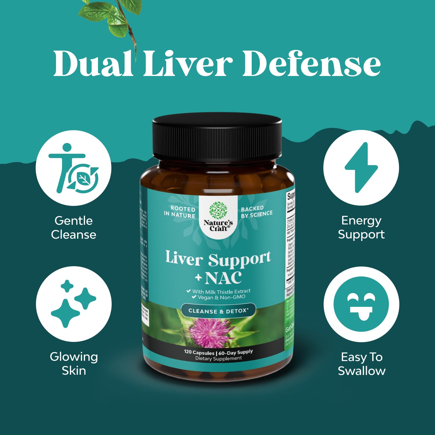 Liver Support NAC Supplement with Milk Thistle for Liver Cleanse Detox & Repair - N Acetyl Cysteine Supplement Liver Cleanse with Antioxidants, Turmeric, Choline, Dandelion & L-Glutathione - 120 Count