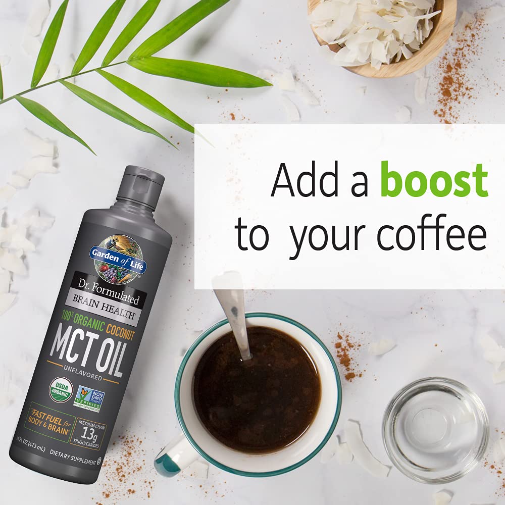 Garden of Life Dr. Formulated Brain Health 100% Organic Coconut MCT Oil 16 fl oz Unflavored, 13g MCTs, Body & Brain Fuel, Certified Non-GMO Vegan & Gluten Free, Hexane-Free