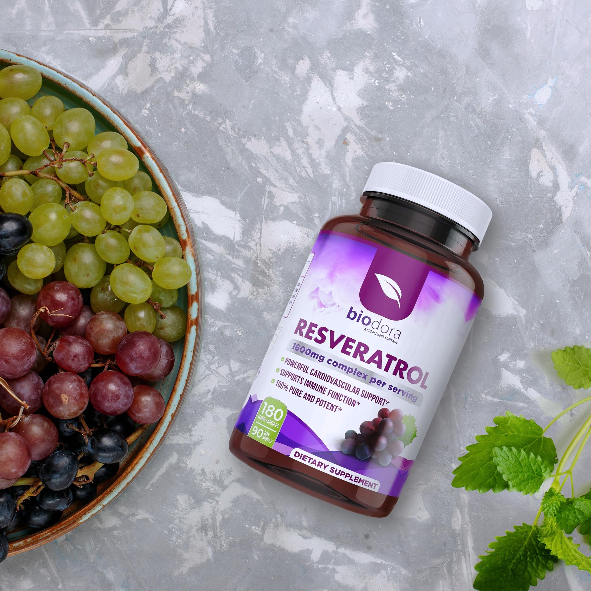 Resveratrol 1600mg - 180 Capsules | Trans-Resveratrol Antioxidant Supplement with Natural Green Tea, Grape Seed Polyphenols & Quercetin, Supports Digestive, Heart Health, Immune System, Brain Function