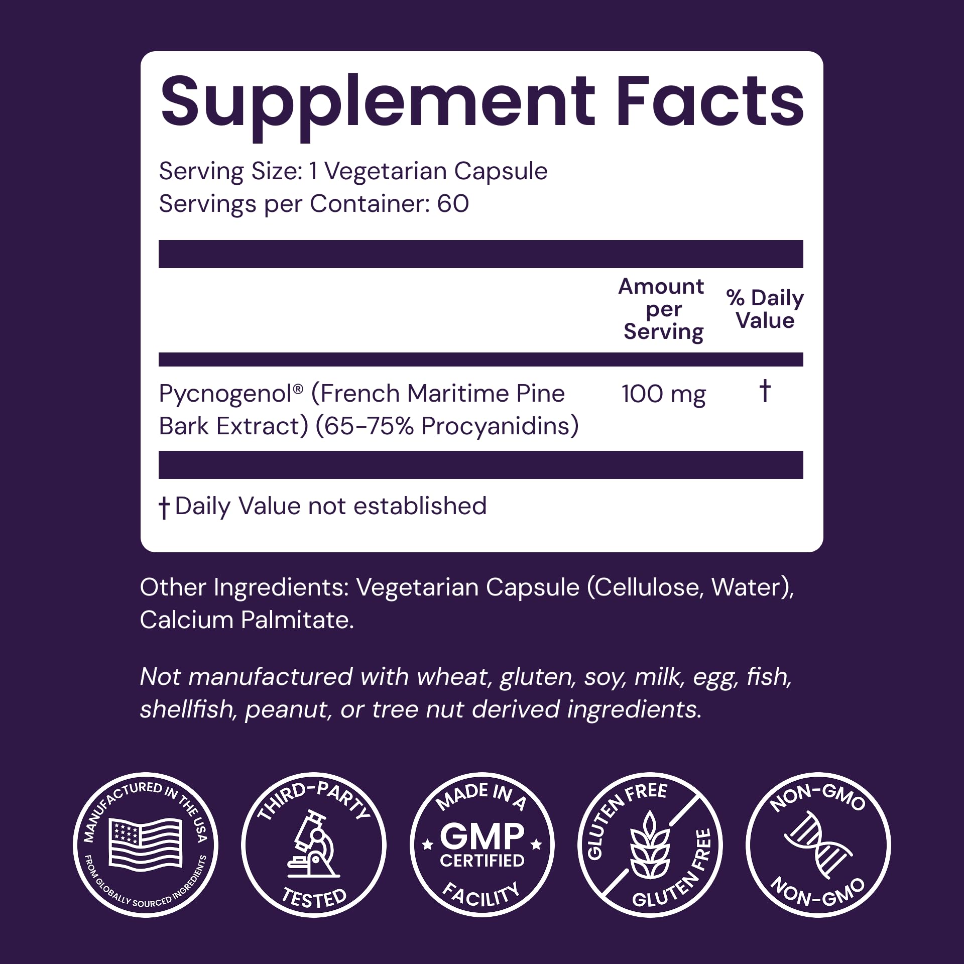 Healthy Origins Pycnogenol 100 mg (Nature's Super Antioxidant, Non-GMO, Gluten Free, Cardiovascular Support), 60 Veggie Caps
