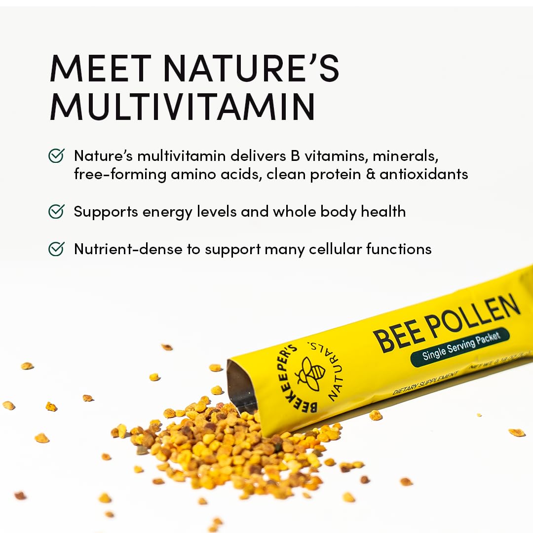 Beekeeper's Naturals - 100% Raw Bee Pollen Stick Packs, Natural Preserved Enzymes, Source of Vitamin B, Minerals, Amino Acids & Protein - Paleo & Keto Friendly, Gluten Free (15ct)