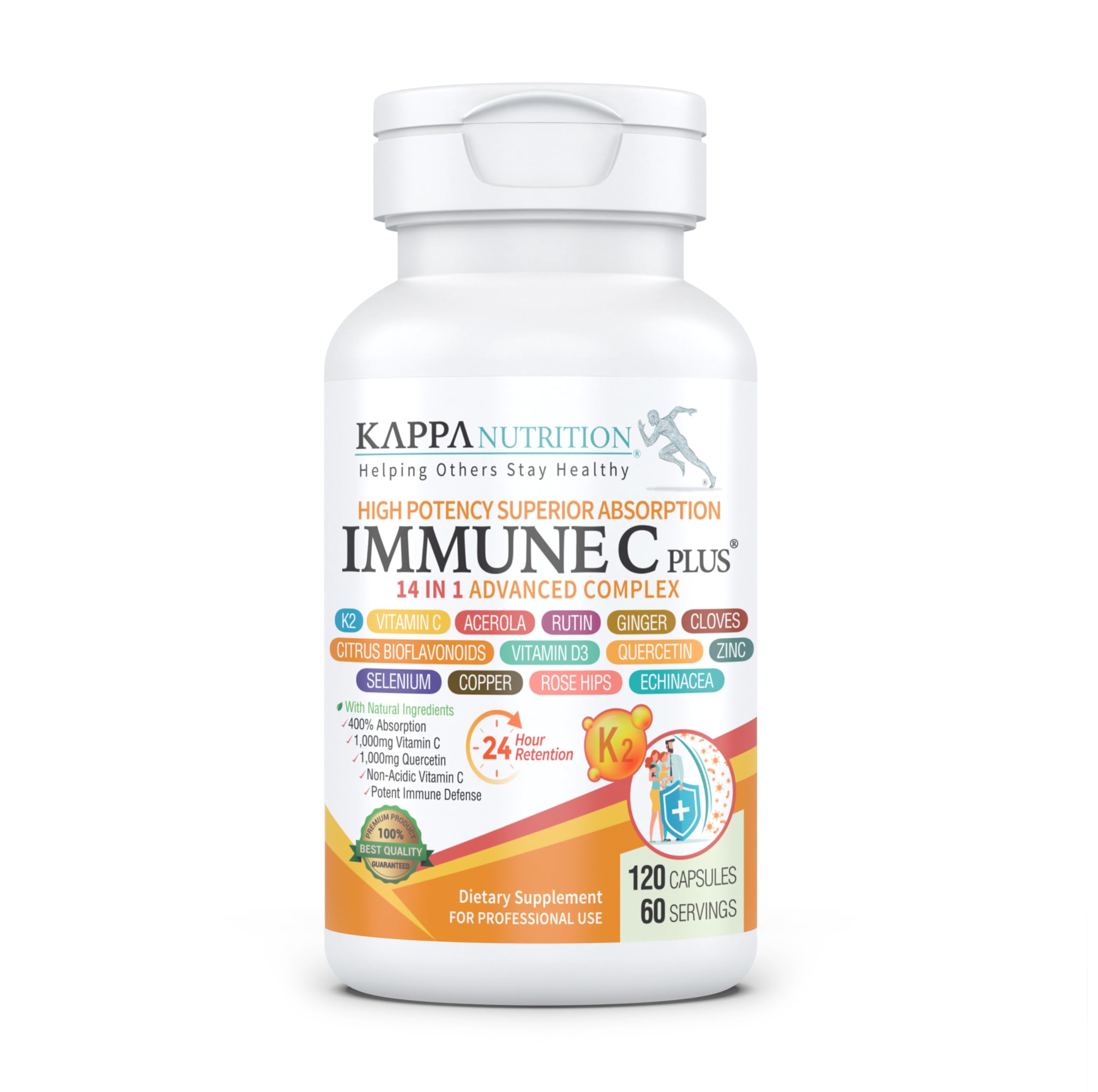 Quercetin 1,000mg, Vitamin C 1,000mg, Zinc 50mg, Vitamin D3 5,000iu, Selenium, Copper, Acerola, Ginger, Rutin, Bitter Orange, Rose Hips, Echinacea, Immune C Plus, 14 in 1 Immune C Plus (120 Count)