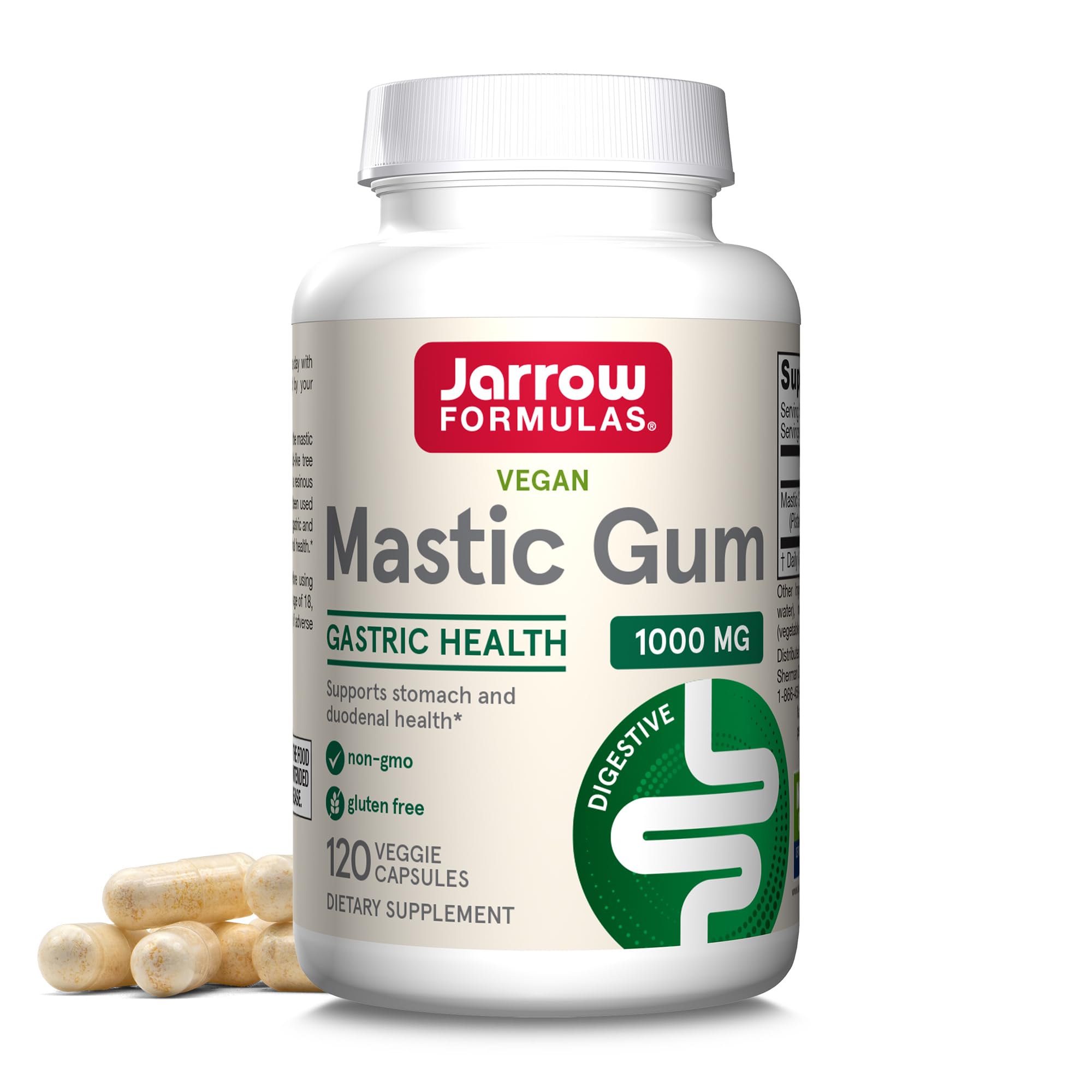 Jarrow Formulas Mastic Gum 1000 mg - 120 Veggie Caps - Mastic Gum Capsules Supporting Stomach and Duodenal Health - 60 Servings