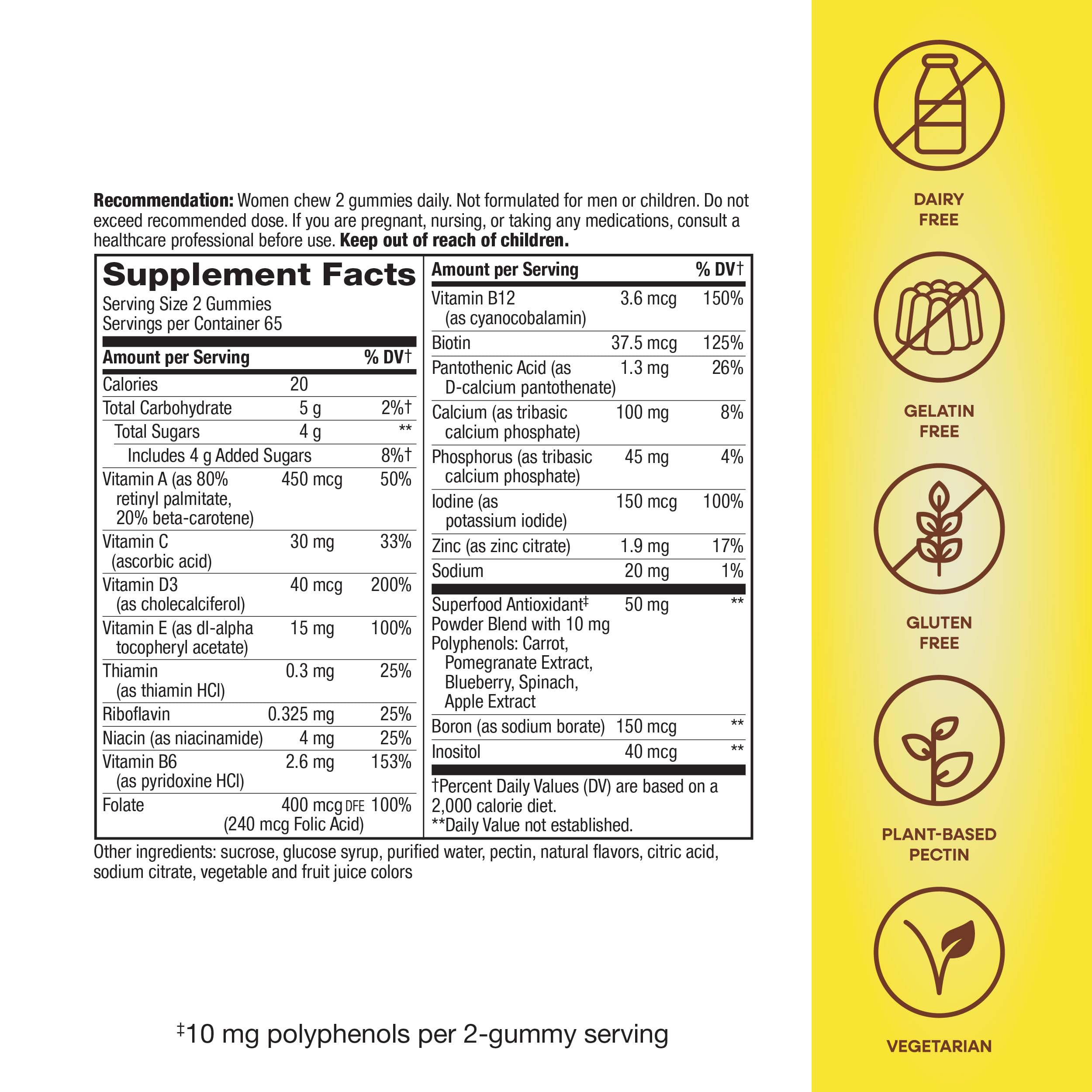Nature's Way Alive! Women's Daily Gummy Multivitamins, 16 Vitamins & Minerals, Energy Metabolism*, Hair Skin & Nails*, Vegetarian, Mixed Berry Flavored, 130 Gummies (Packaging May Vary)